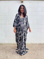 MALA handworks Luna Kaftan in Black and Geometric Silkscreen