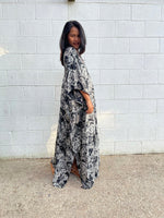MALA handworks Luna Kaftan in Black and Geometric Silkscreen