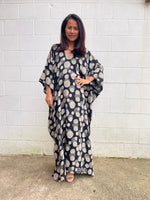 MALA handworks Luna Kaftan in Black and Orbs Silkscreen