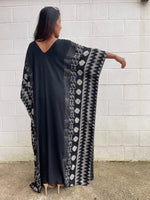 MALA handworks Luna Kaftan in Black and Pattern Silkscreen