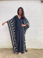 MALA handworks Luna Kaftan in Black and Pattern Silkscreen
