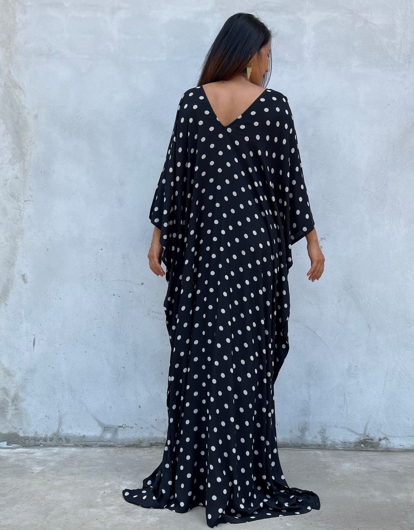 MALA handworks Luna Kaftan in Black and Polka Dot Silkscreen