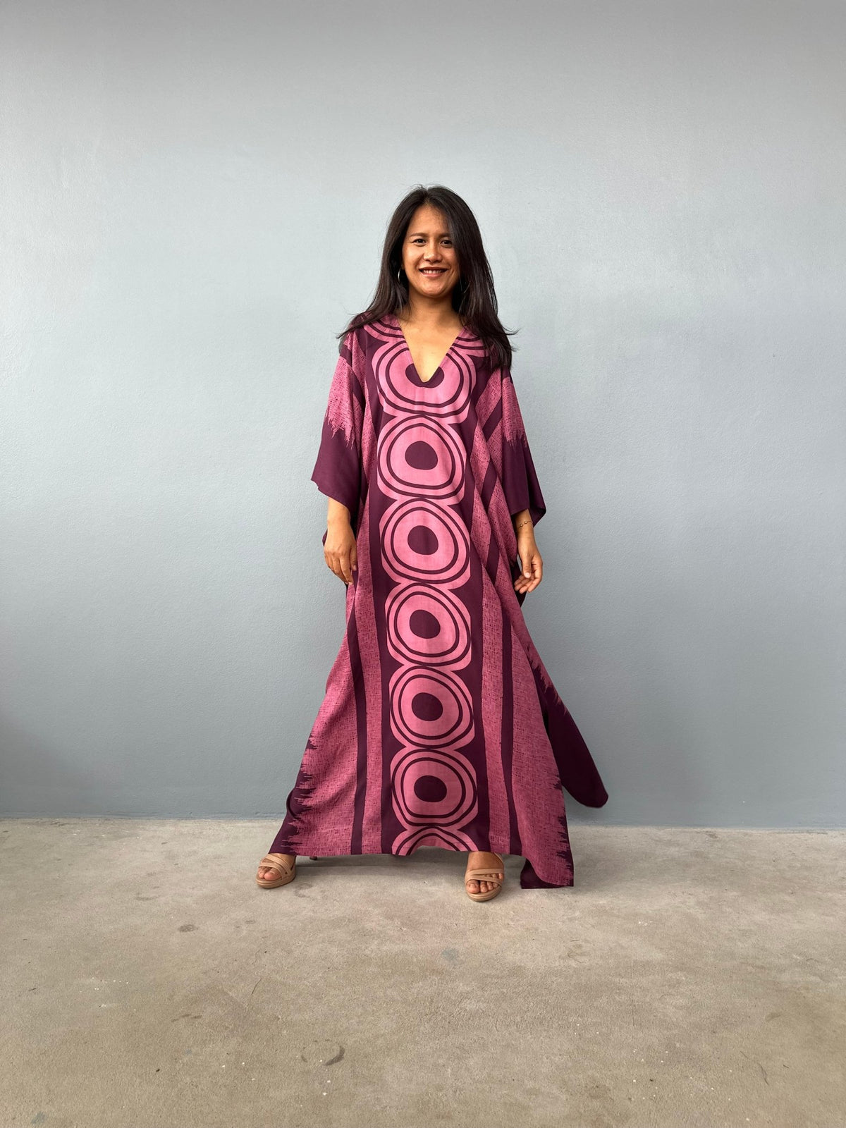 Mala Handworks Luna Kaftan in Eggplant Echoeye Pattern