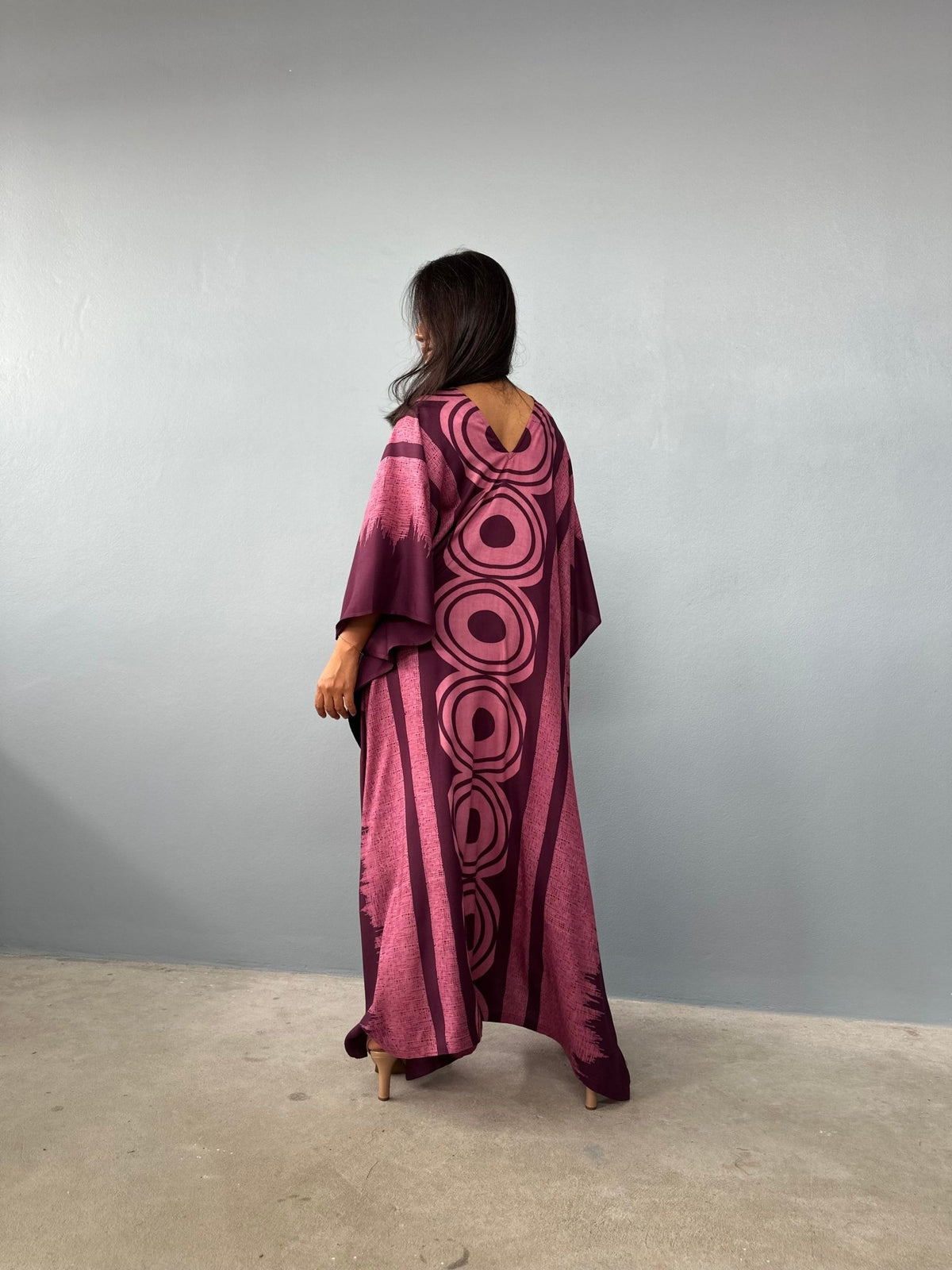 Mala Handworks Luna Kaftan in Eggplant Echoeye Pattern