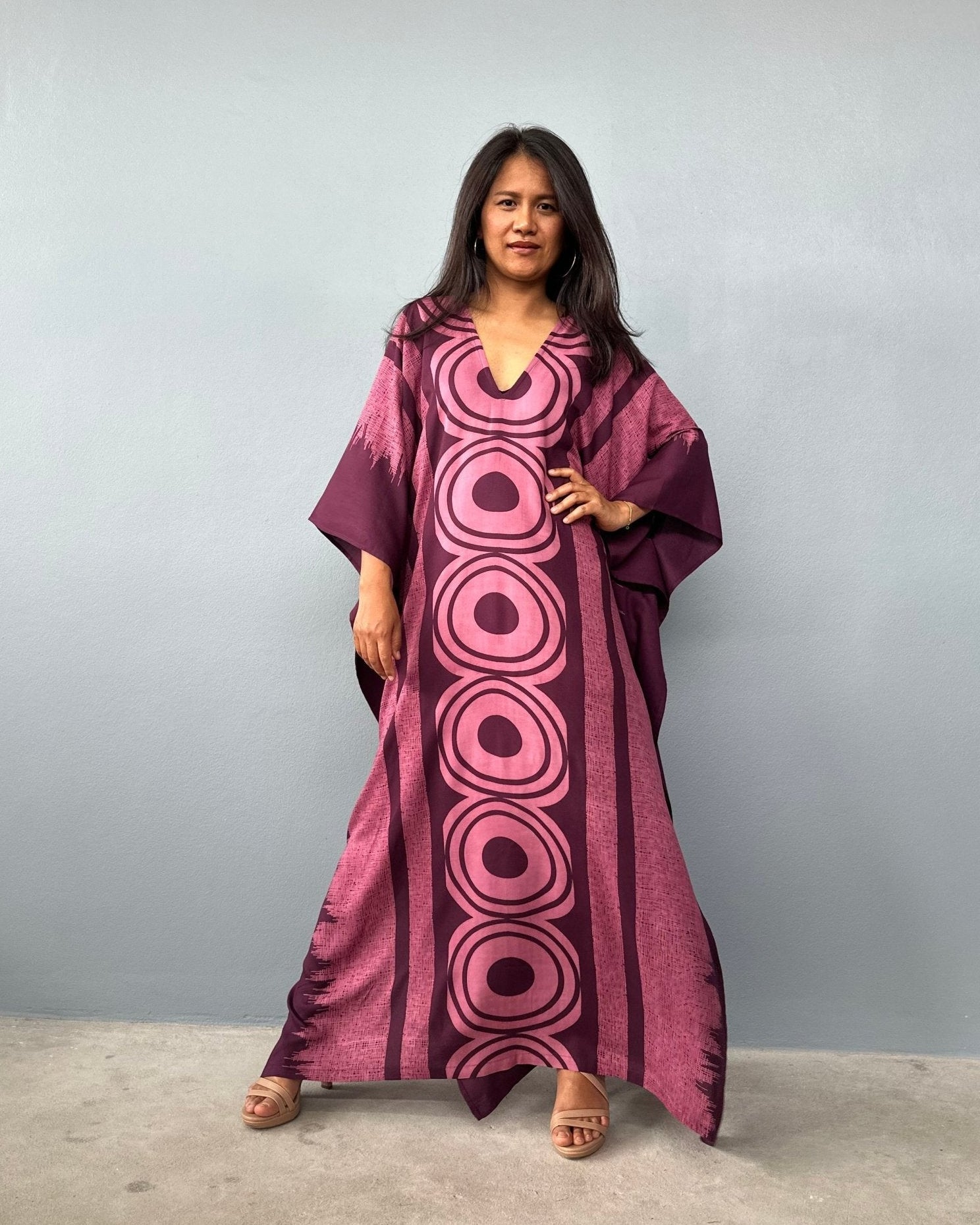 Mala Handworks Luna Kaftan in Eggplant Echoeye Pattern
