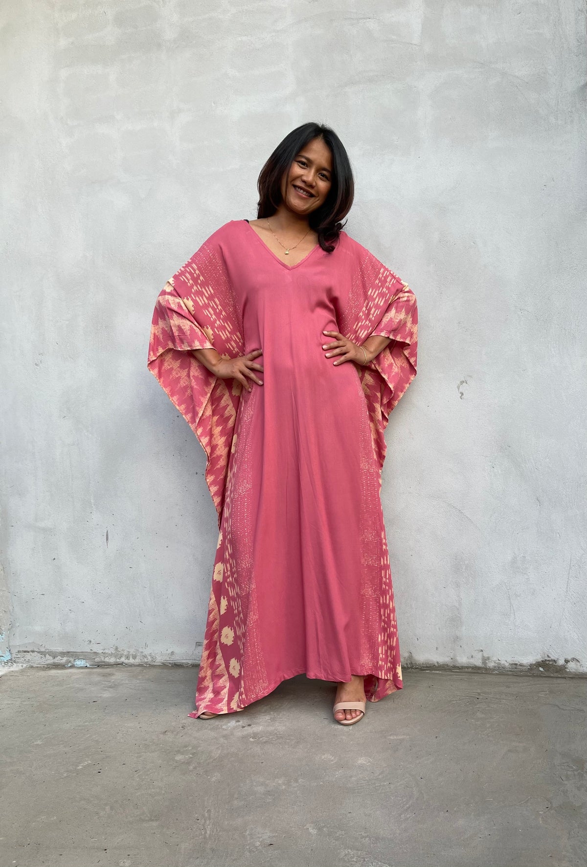 MALA handworks Luna Kaftan in Evening Rose and Pattern Silkscreen