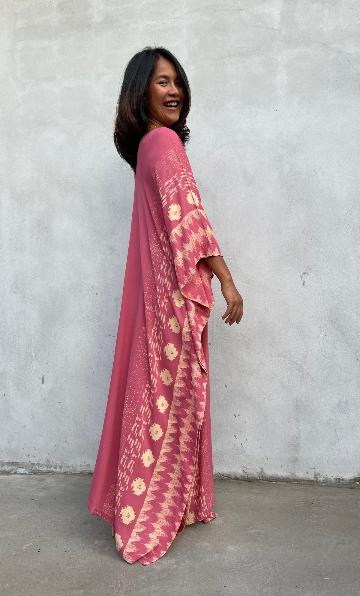 MALA handworks Luna Kaftan in Evening Rose and Pattern Silkscreen