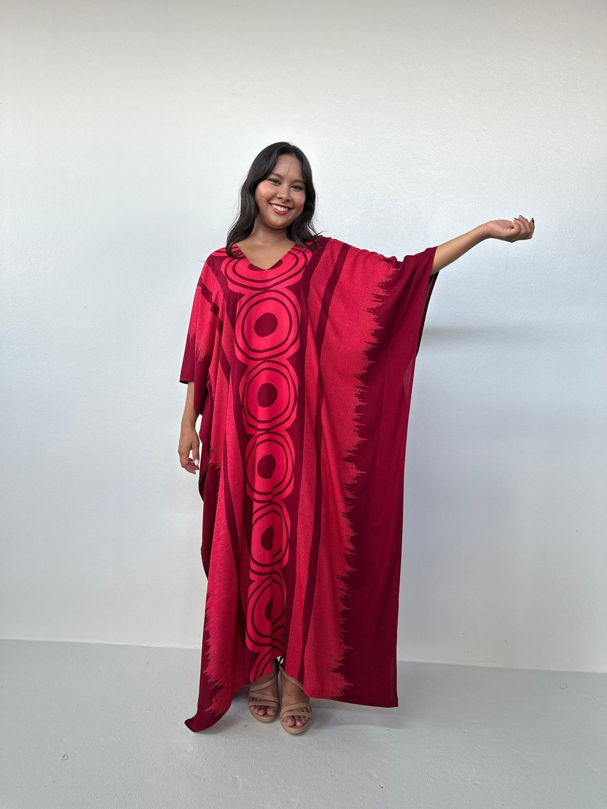 Mala Handworks Luna Kaftan in Merlot Echoeye Pattern