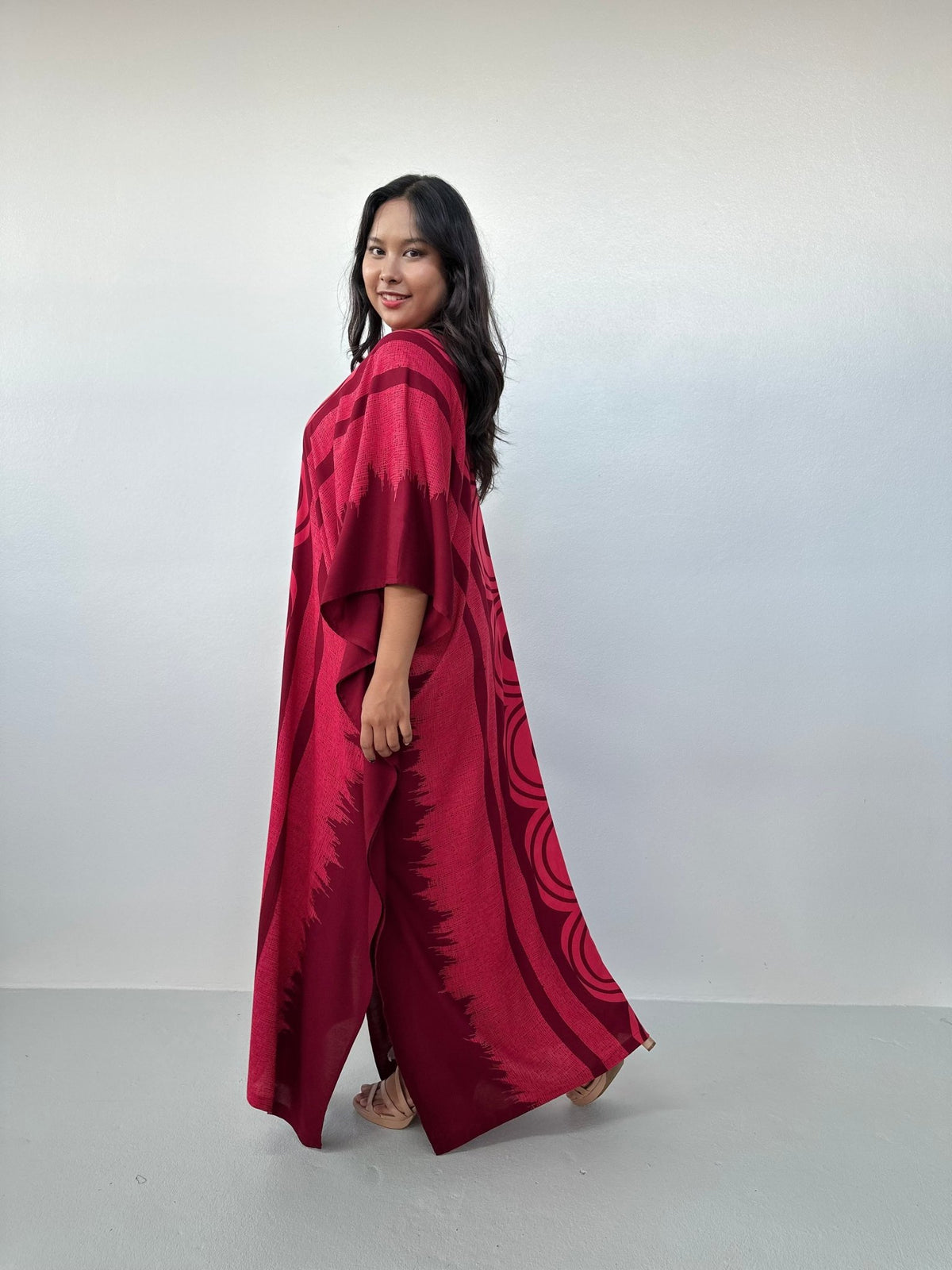 Mala Handworks Luna Kaftan in Merlot Echoeye Pattern