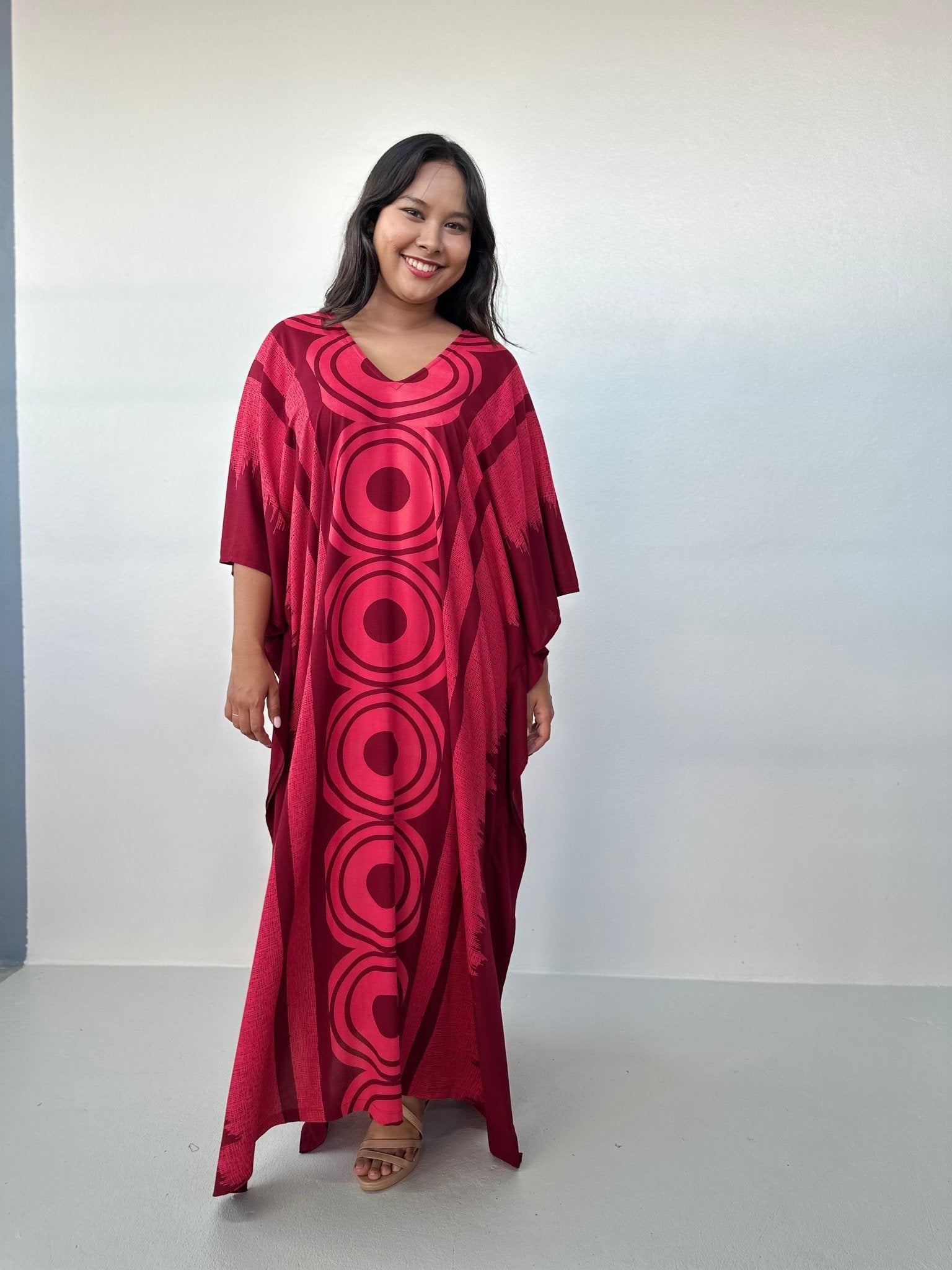 Mala Handworks Luna Kaftan in Merlot Echoeye Pattern