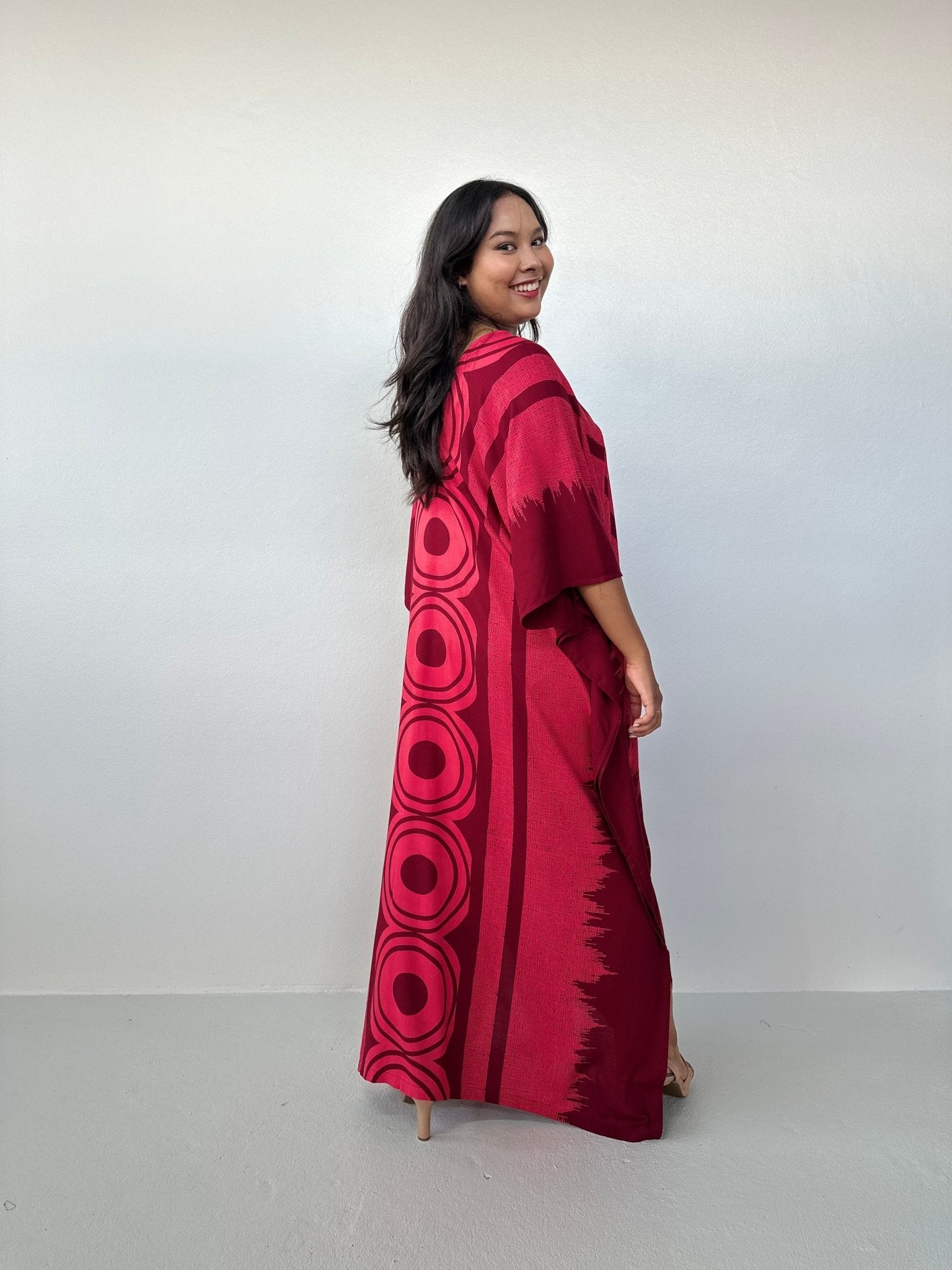 Mala Handworks Luna Kaftan in Merlot Echoeye Pattern
