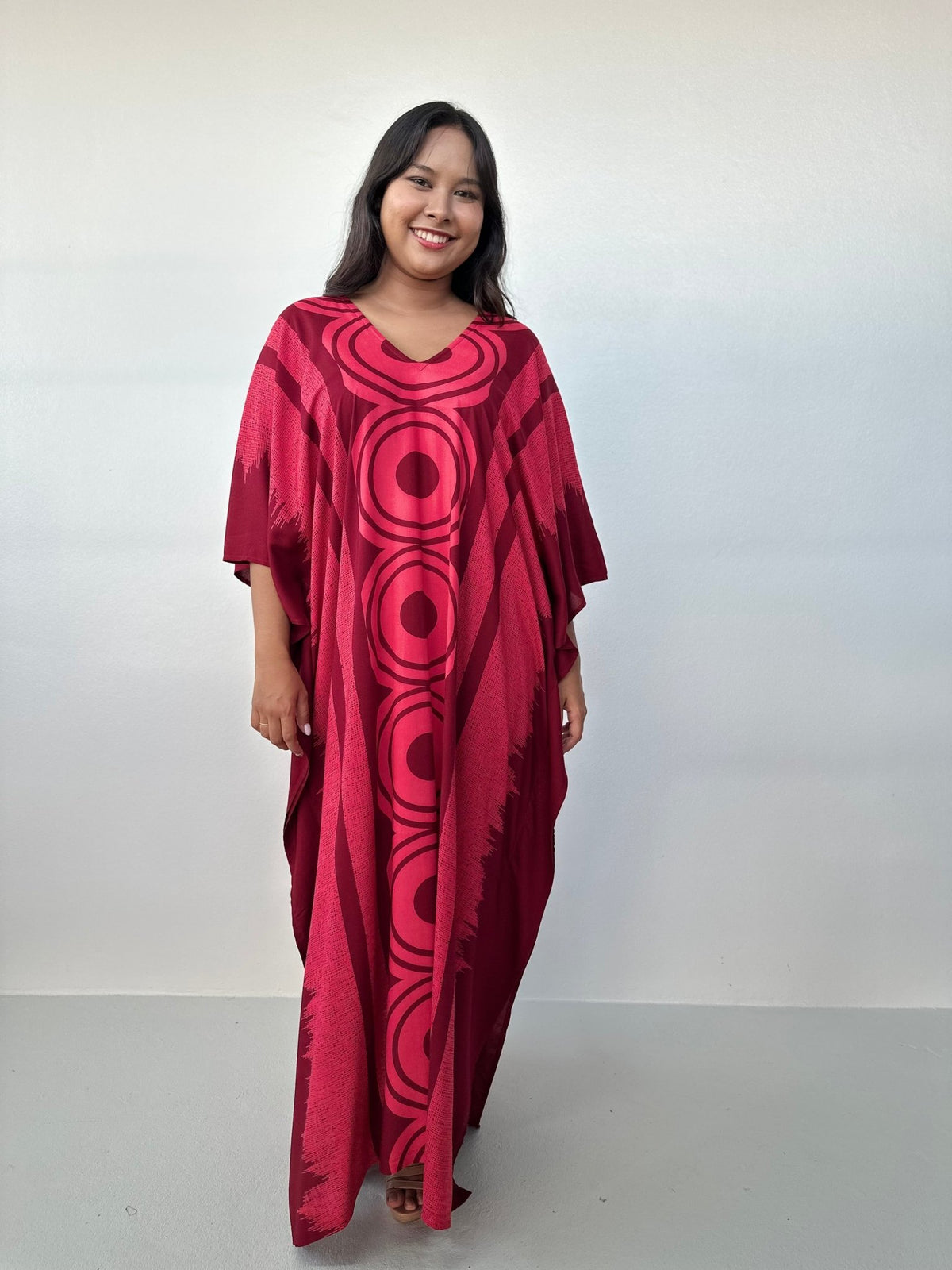 Mala Handworks Luna Kaftan in Merlot Echoeye Pattern