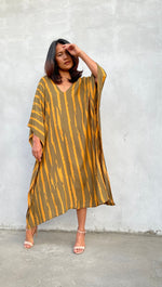 MALA handworks Luna Kaftan in Olive Green and Pattern Silkscreen
