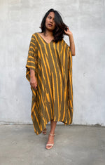 MALA handworks Luna Kaftan in Olive Green and Pattern Silkscreen