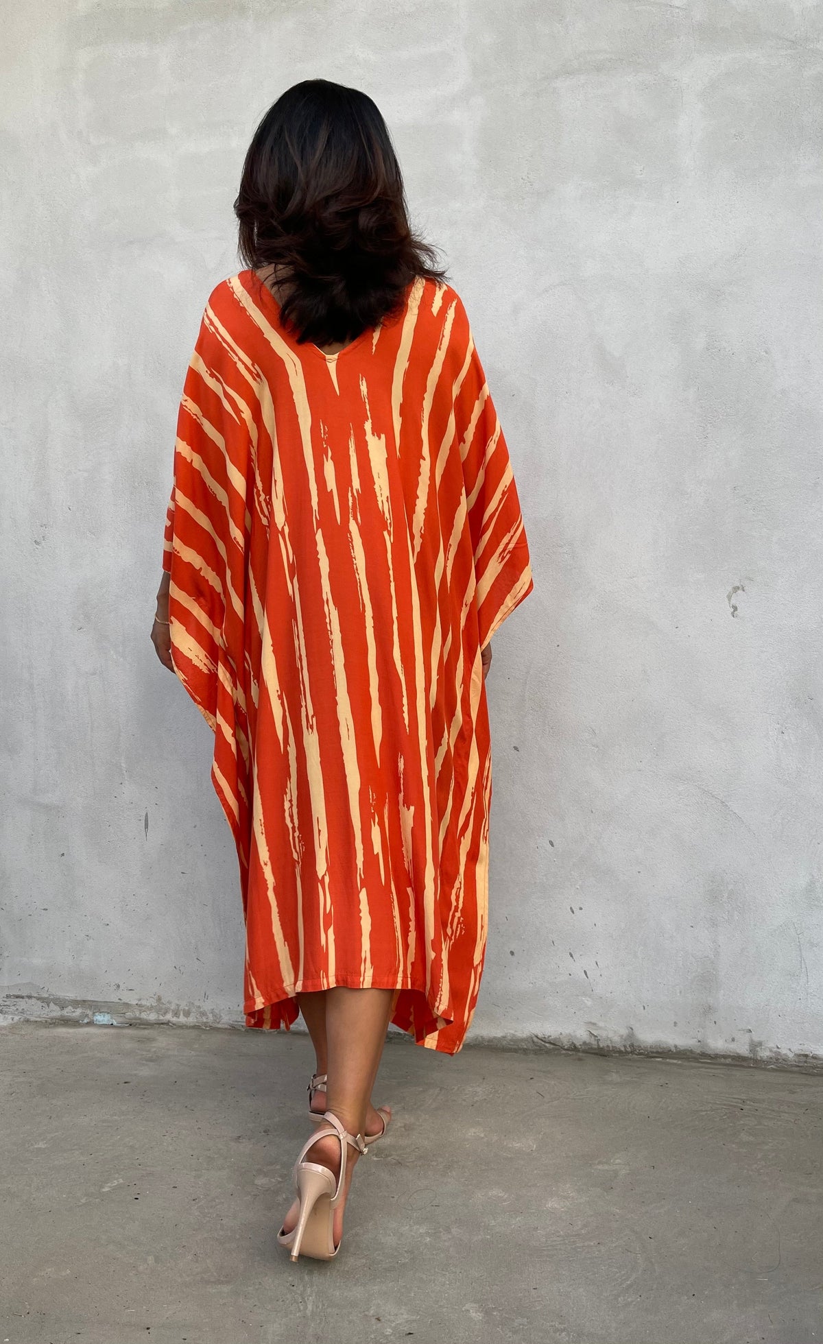 MALA handworks Luna Kaftan in Orange and Yellow Pattern Silkscreen