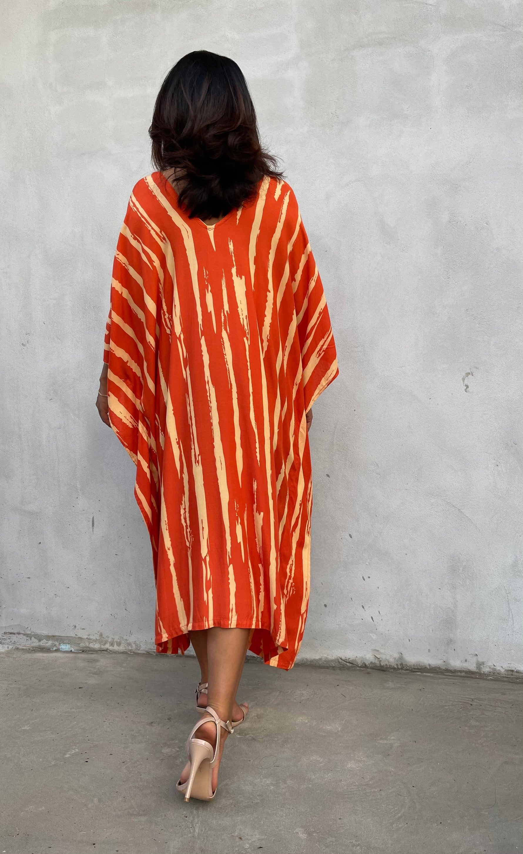 MALA handworks Luna Kaftan in Orange and Yellow Pattern Silkscreen