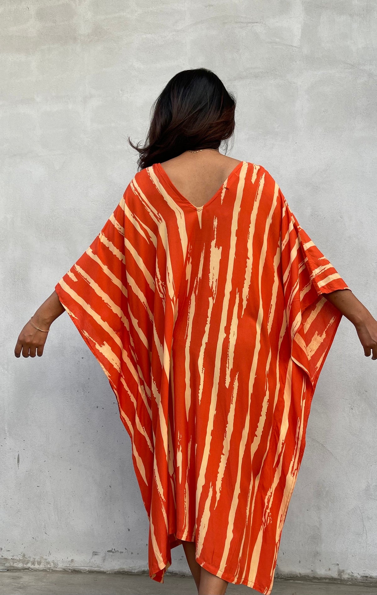 MALA handworks Luna Kaftan in Orange and Yellow Pattern Silkscreen