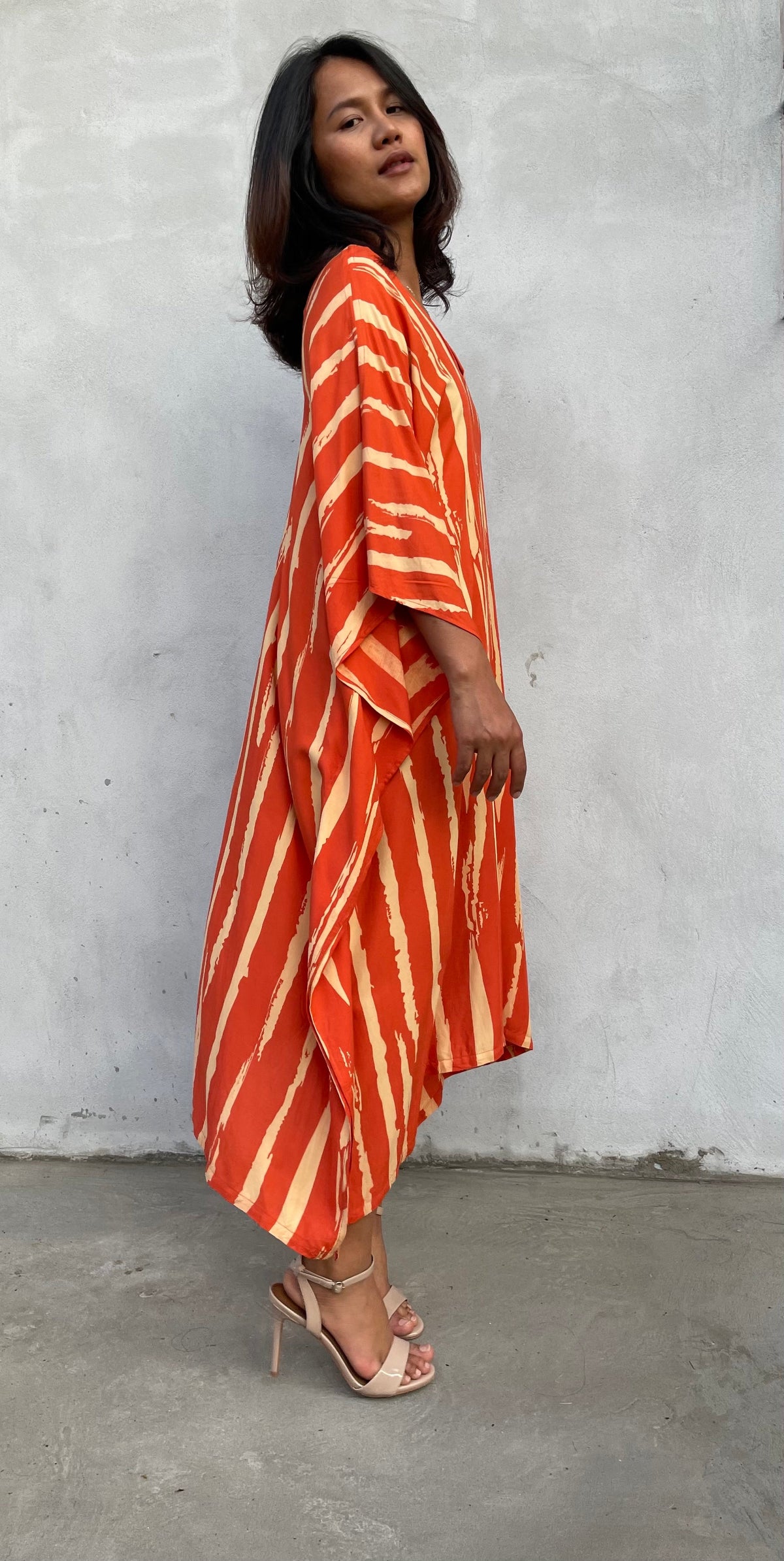 MALA handworks Luna Kaftan in Orange and Yellow Pattern Silkscreen