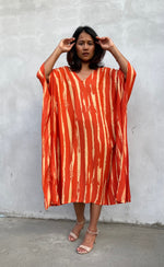 MALA handworks Luna Kaftan in Orange and Yellow Pattern Silkscreen