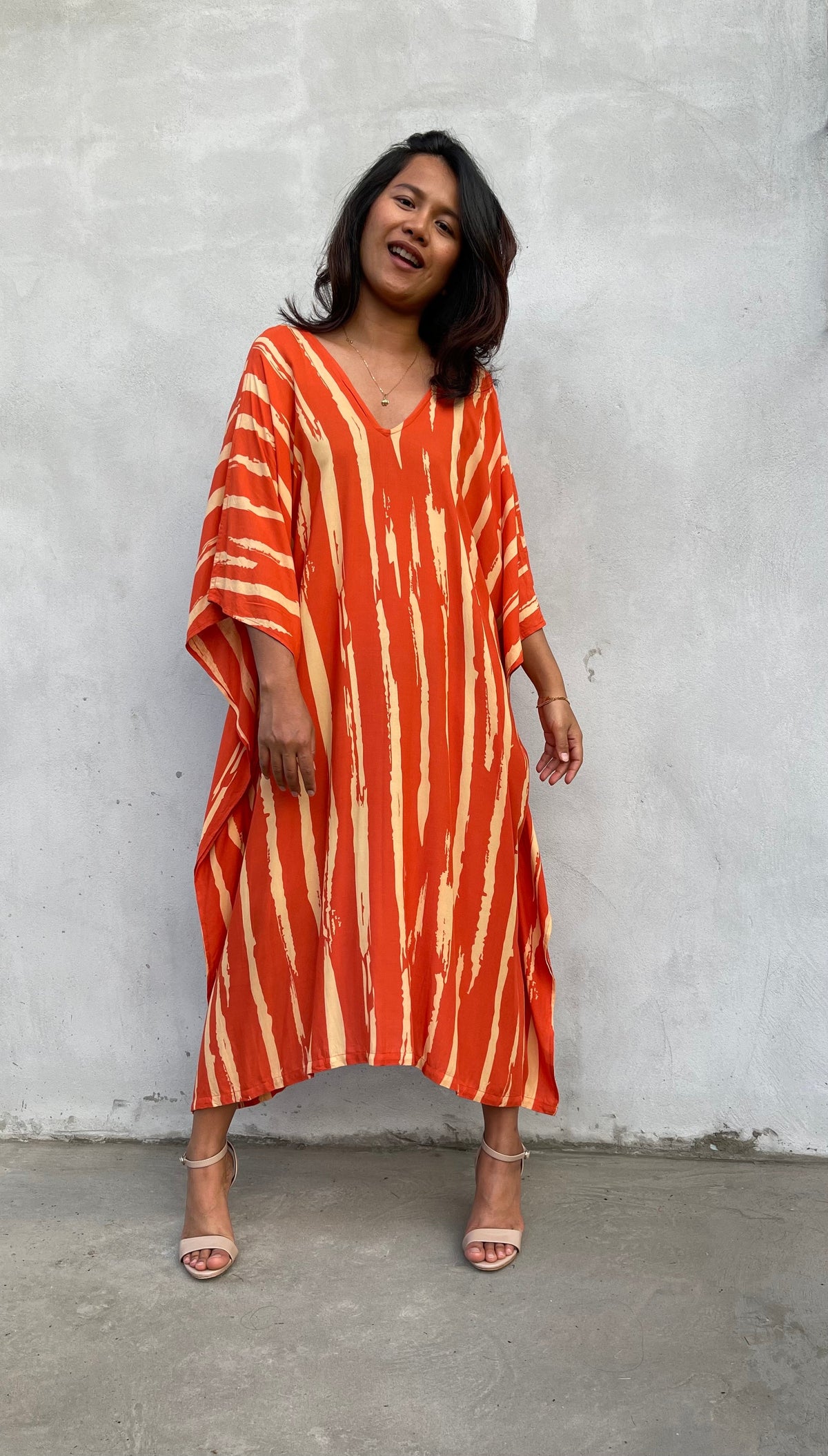 MALA handworks Luna Kaftan in Orange and Yellow Pattern Silkscreen