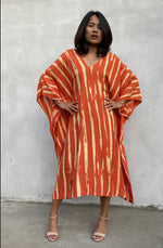 MALA handworks Luna Kaftan in Orange and Yellow Pattern Silkscreen
