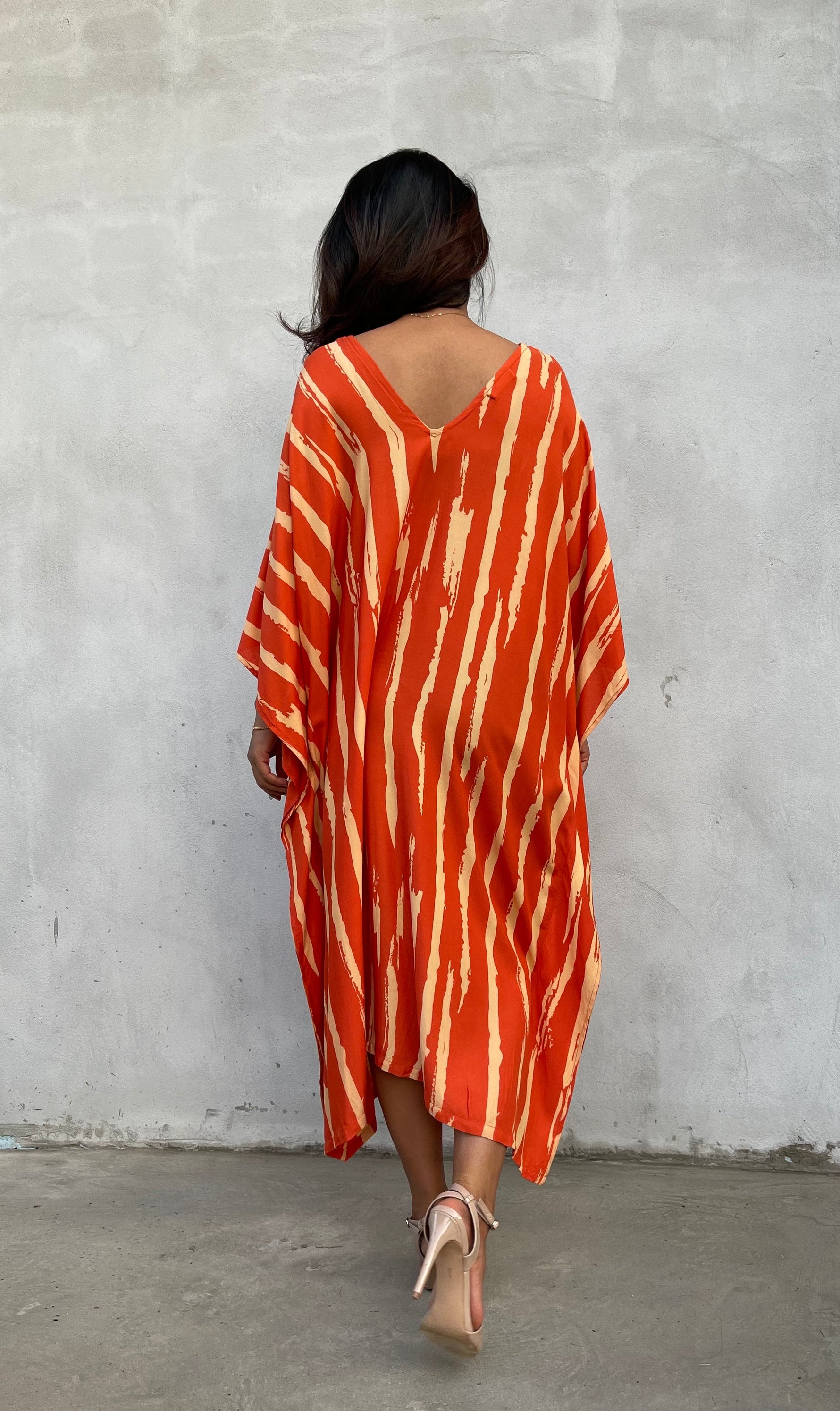 MALA handworks Luna Kaftan in Orange and Yellow Pattern Silkscreen