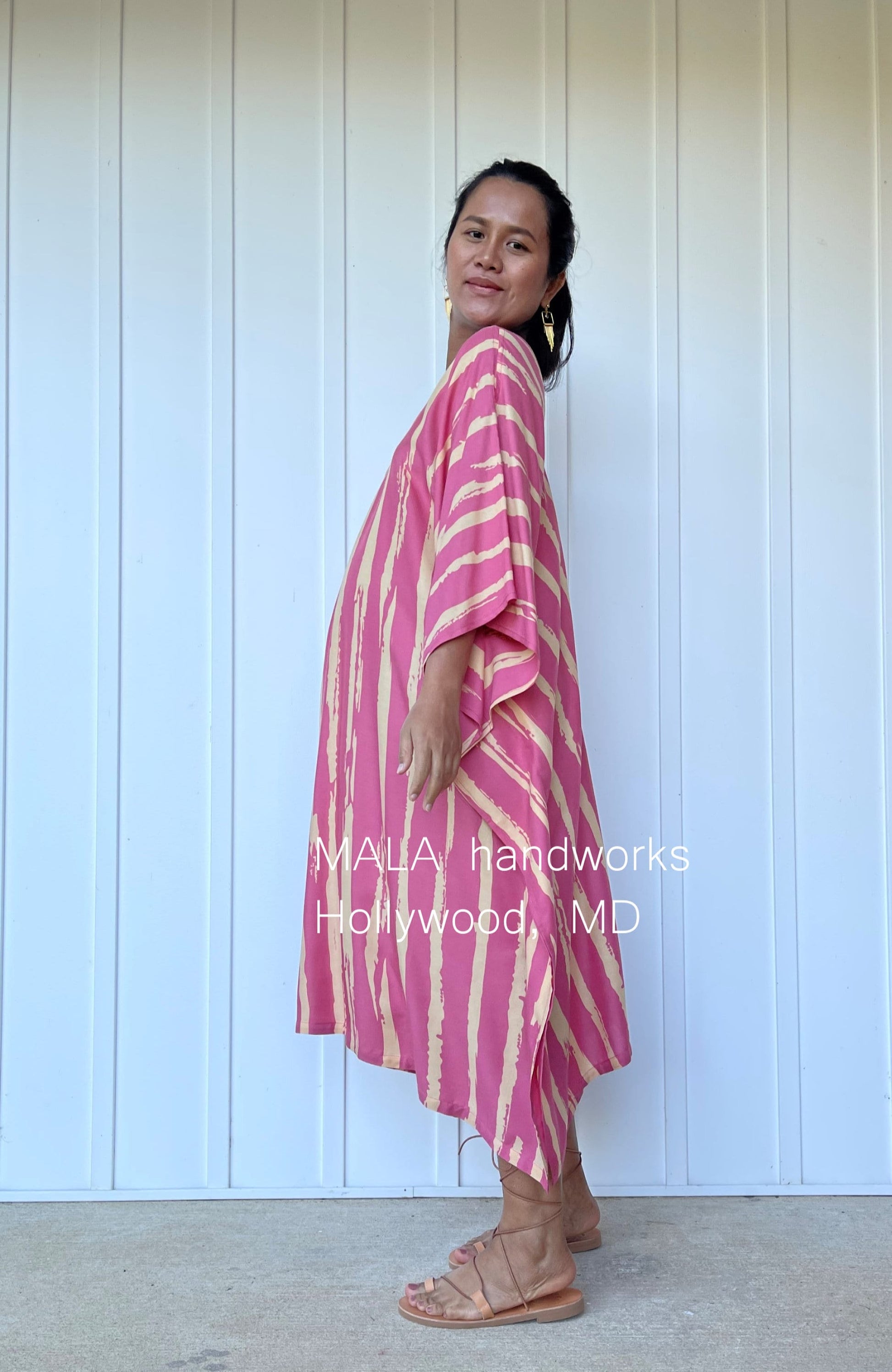 MALA handworks  Luna Kaftan in Pink and Pattern Silkcreen