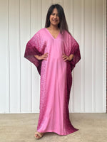 Luna Kaftan in Pink Floral Hand Screened Pattern-A-133-Mala Handworks