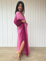 Luna Kaftan in Pink Floral Hand Screened Pattern-A-133-Mala Handworks