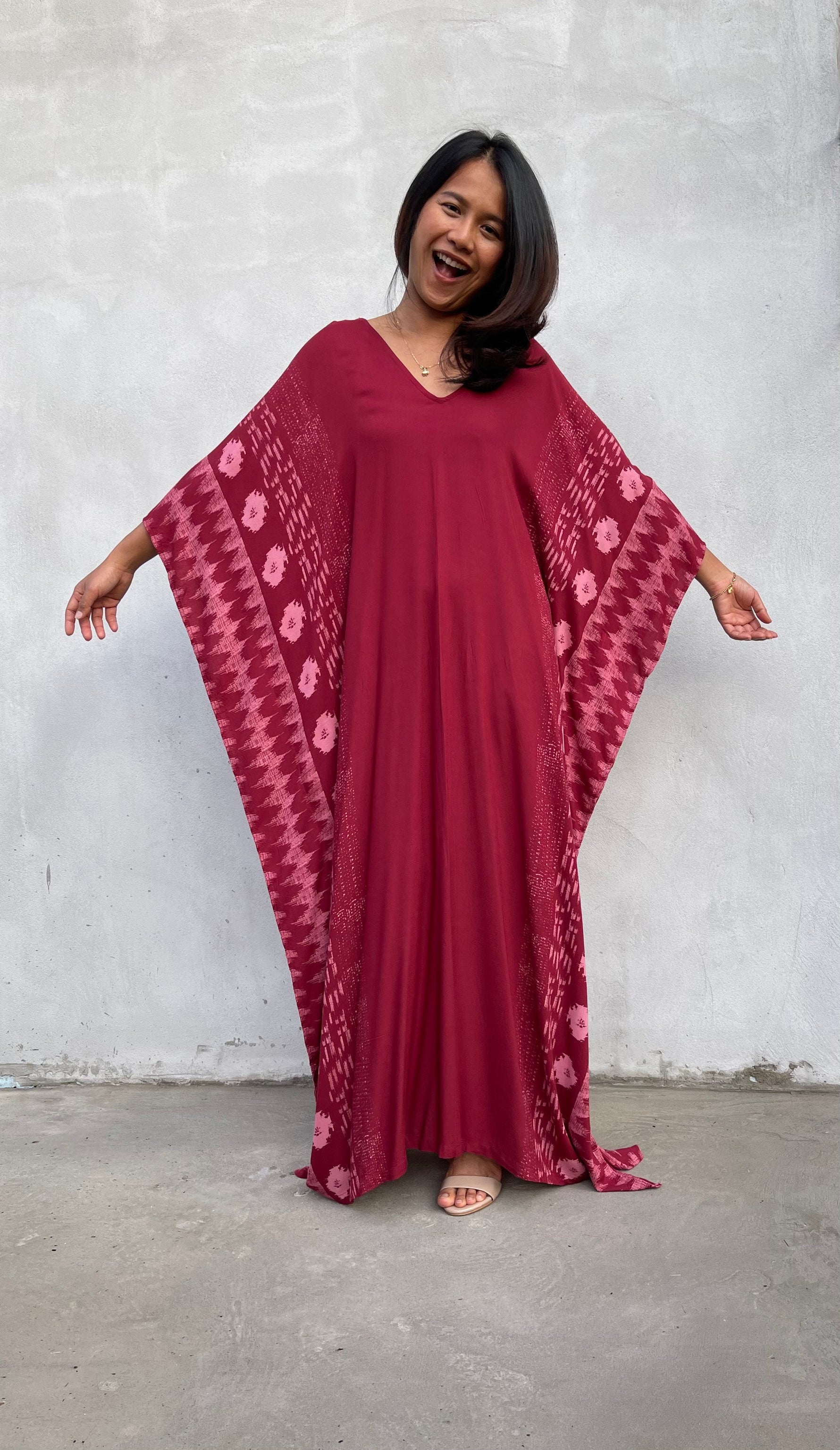 MALA handworks Luna Kaftan in Red and Pattern Silkscreen