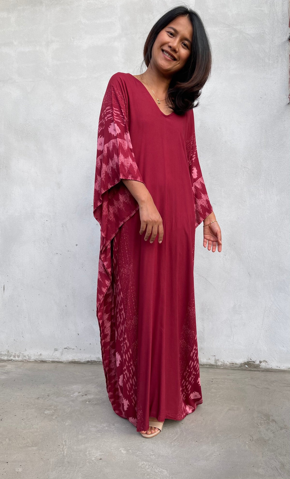MALA handworks Luna Kaftan in Red and Pattern Silkscreen