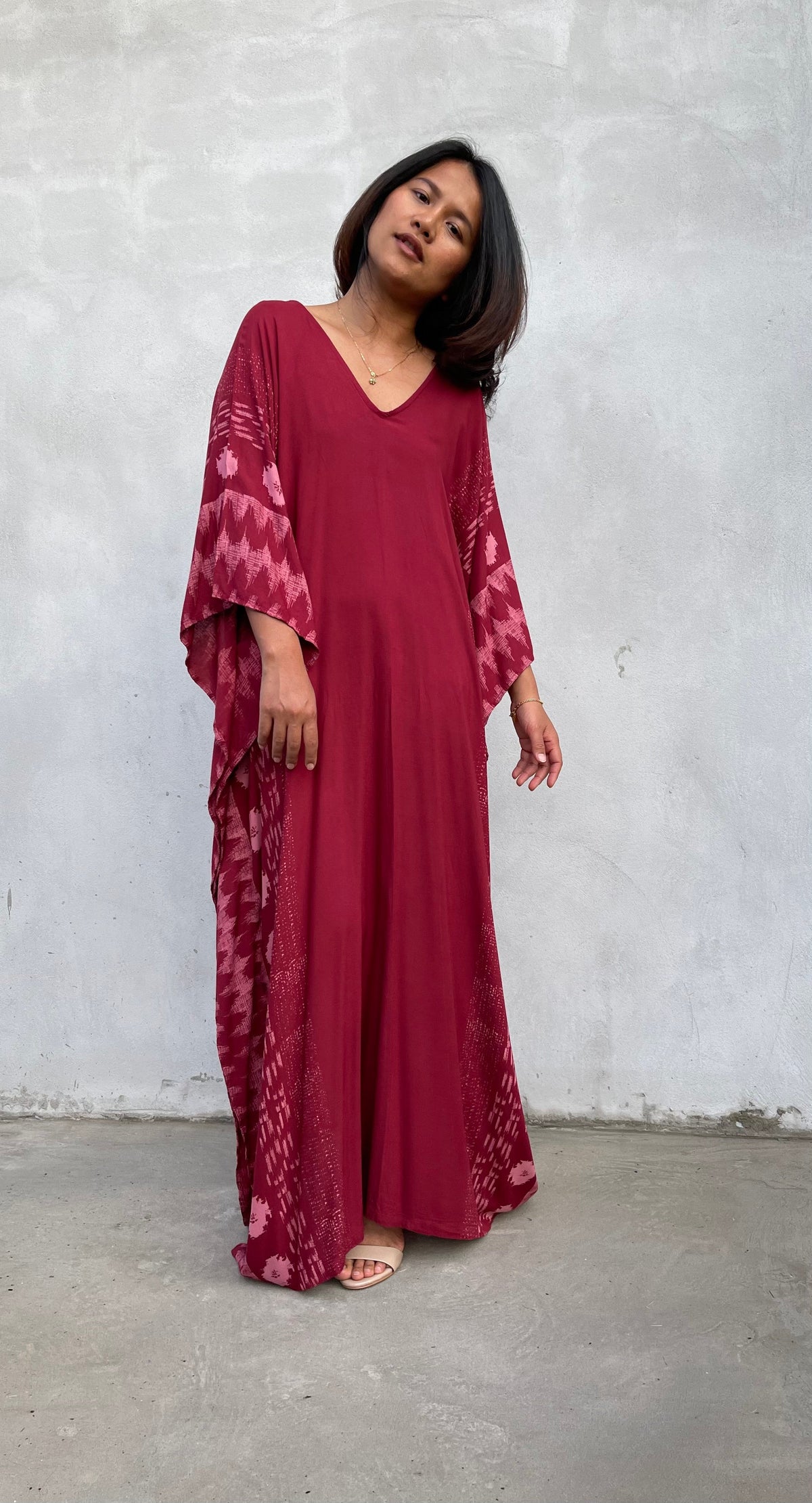 MALA handworks Luna Kaftan in Red and Pattern Silkscreen