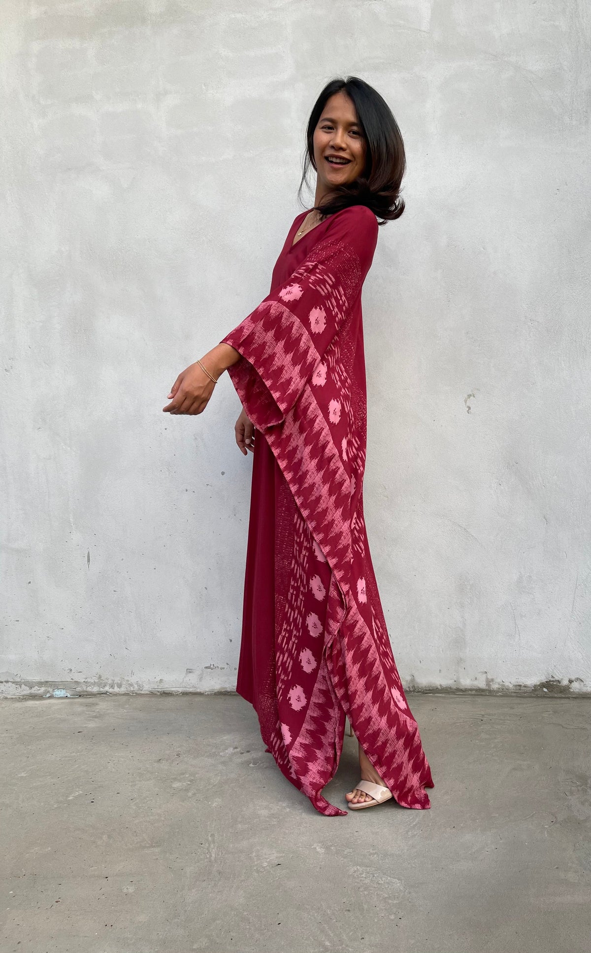 MALA handworks Luna Kaftan in Red and Pattern Silkscreen