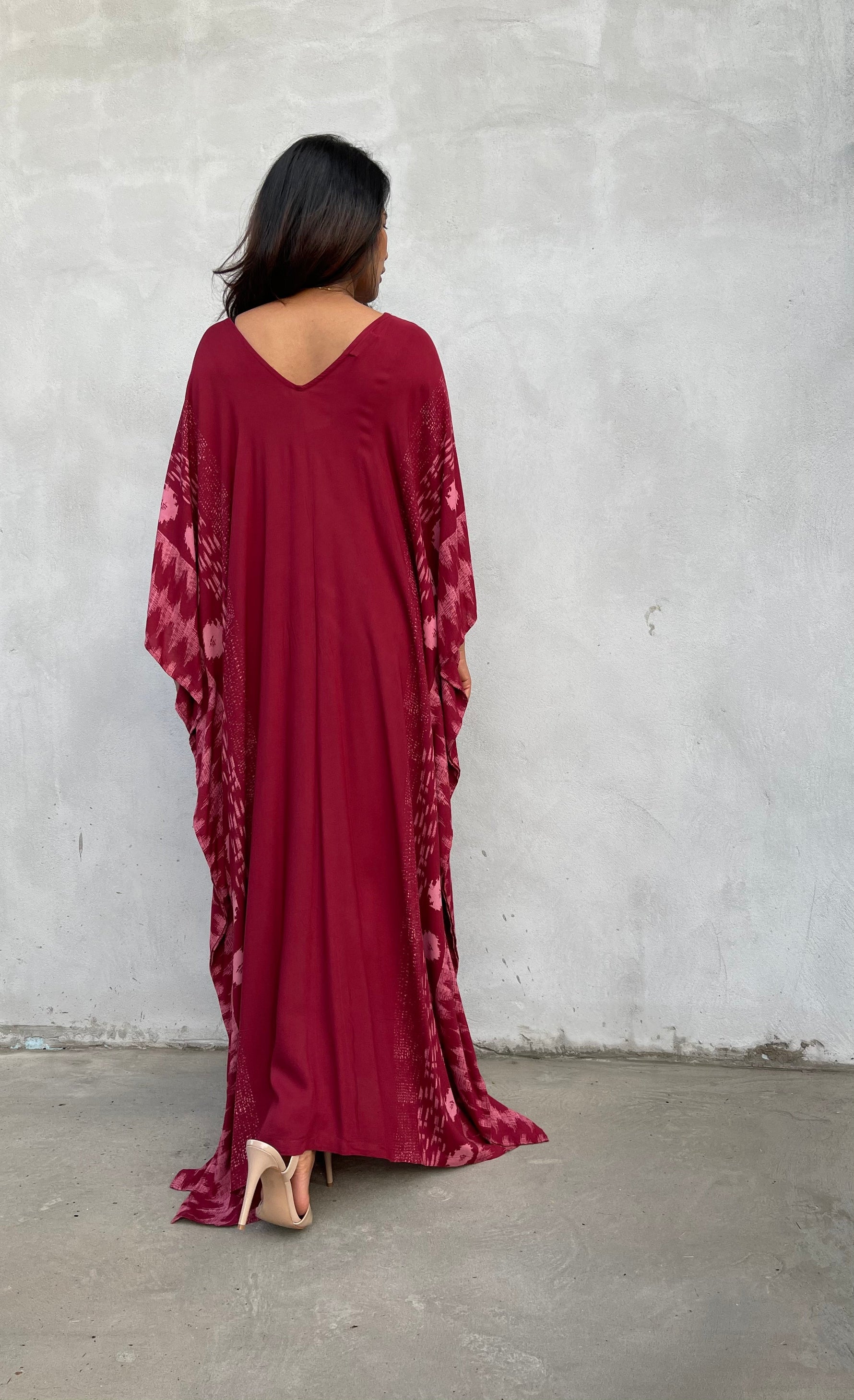MALA handworks Luna Kaftan in Red and Pattern Silkscreen