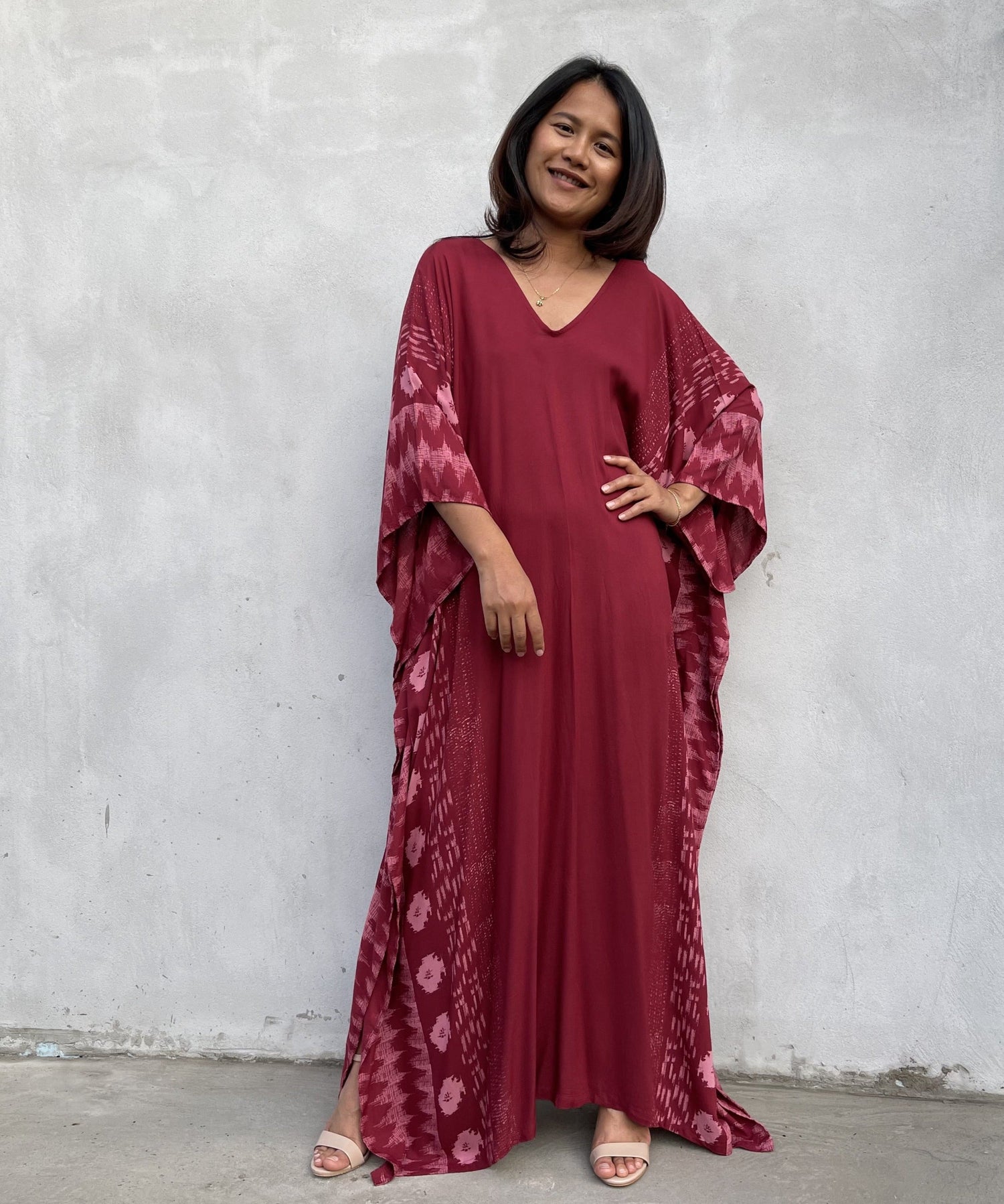 MALA handworks Luna Kaftan in Red and Pattern Silkscreen