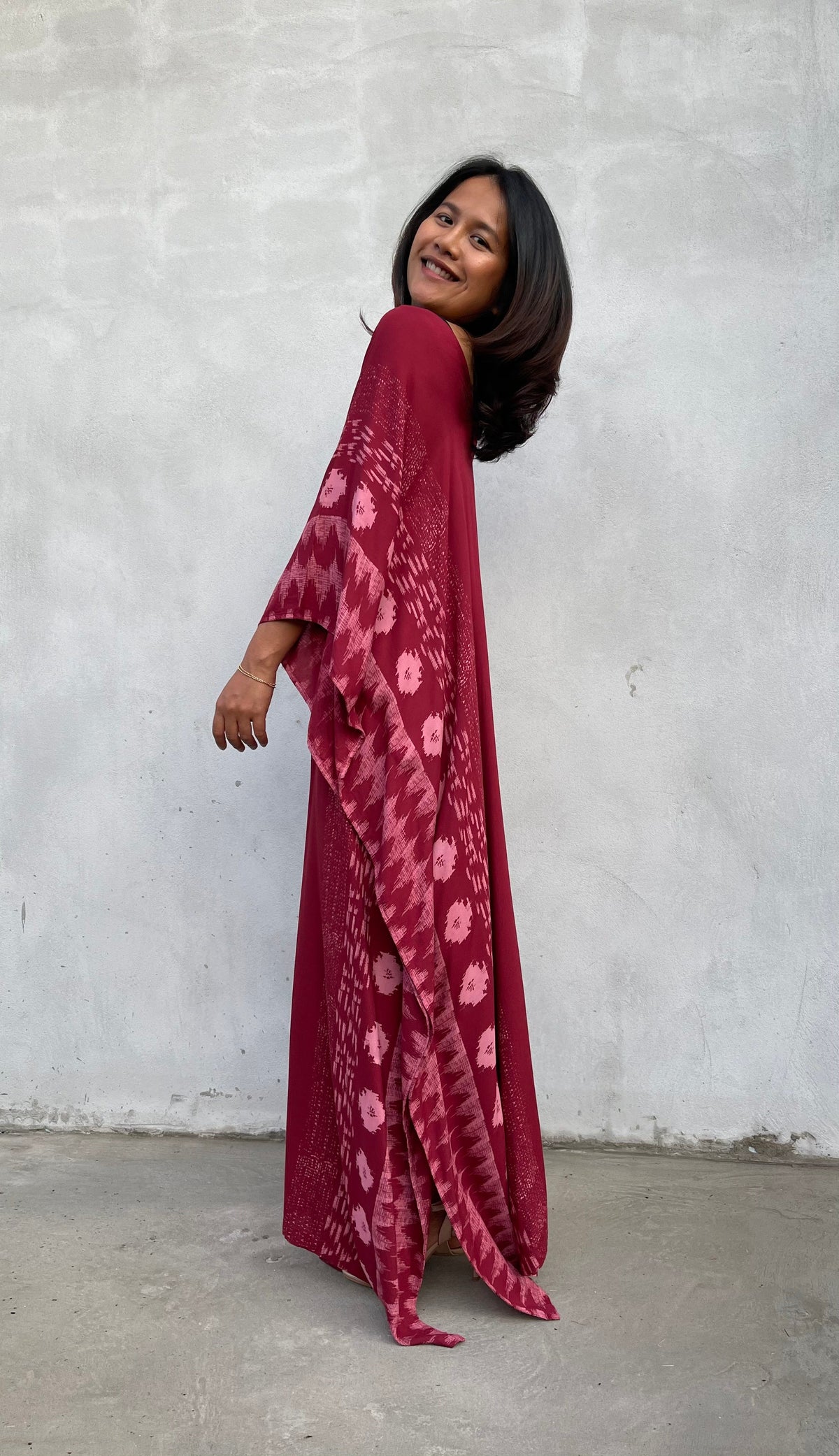 MALA handworks Luna Kaftan in Red and Pattern Silkscreen