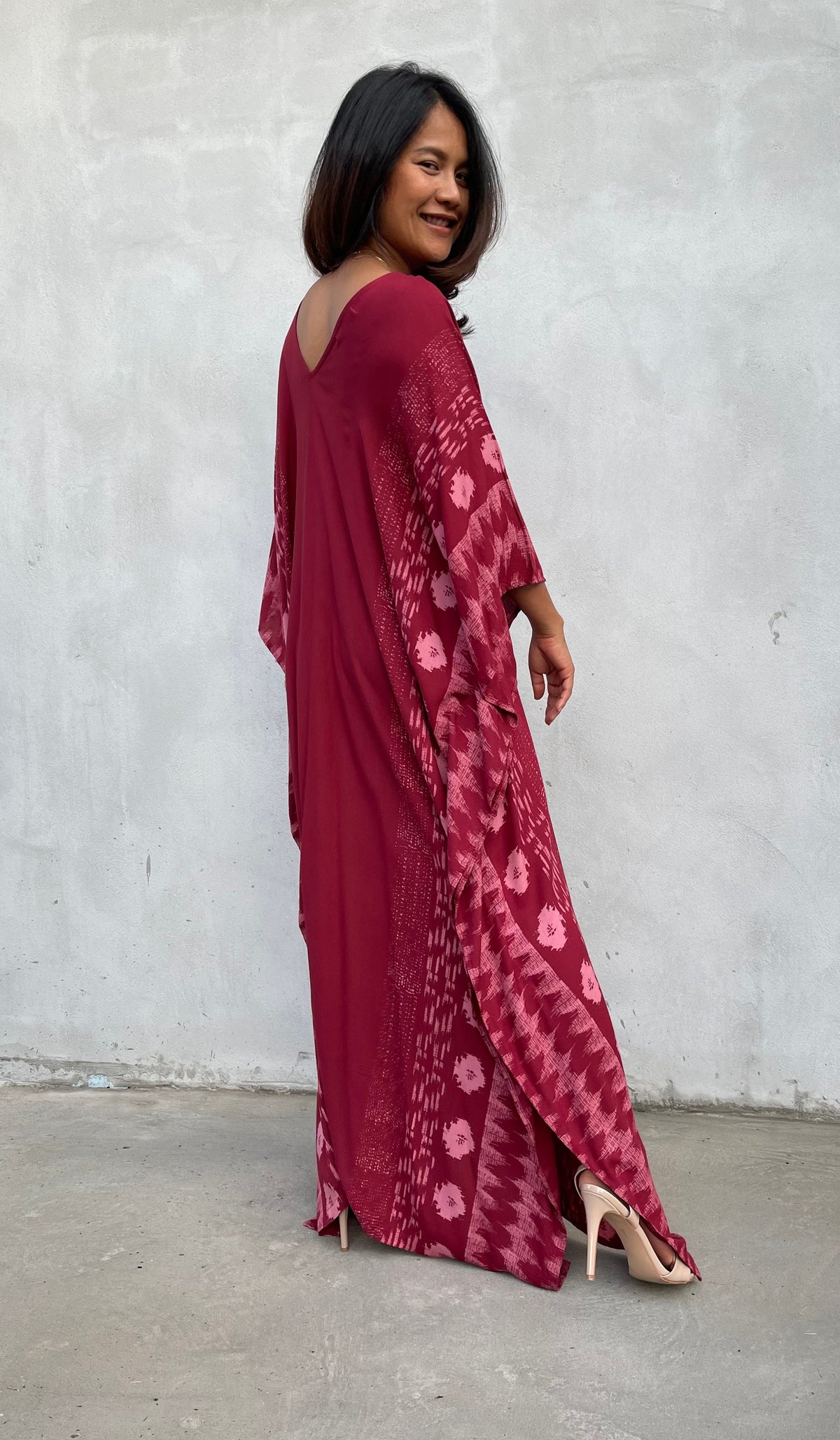 MALA handworks Luna Kaftan in Red and Pattern Silkscreen