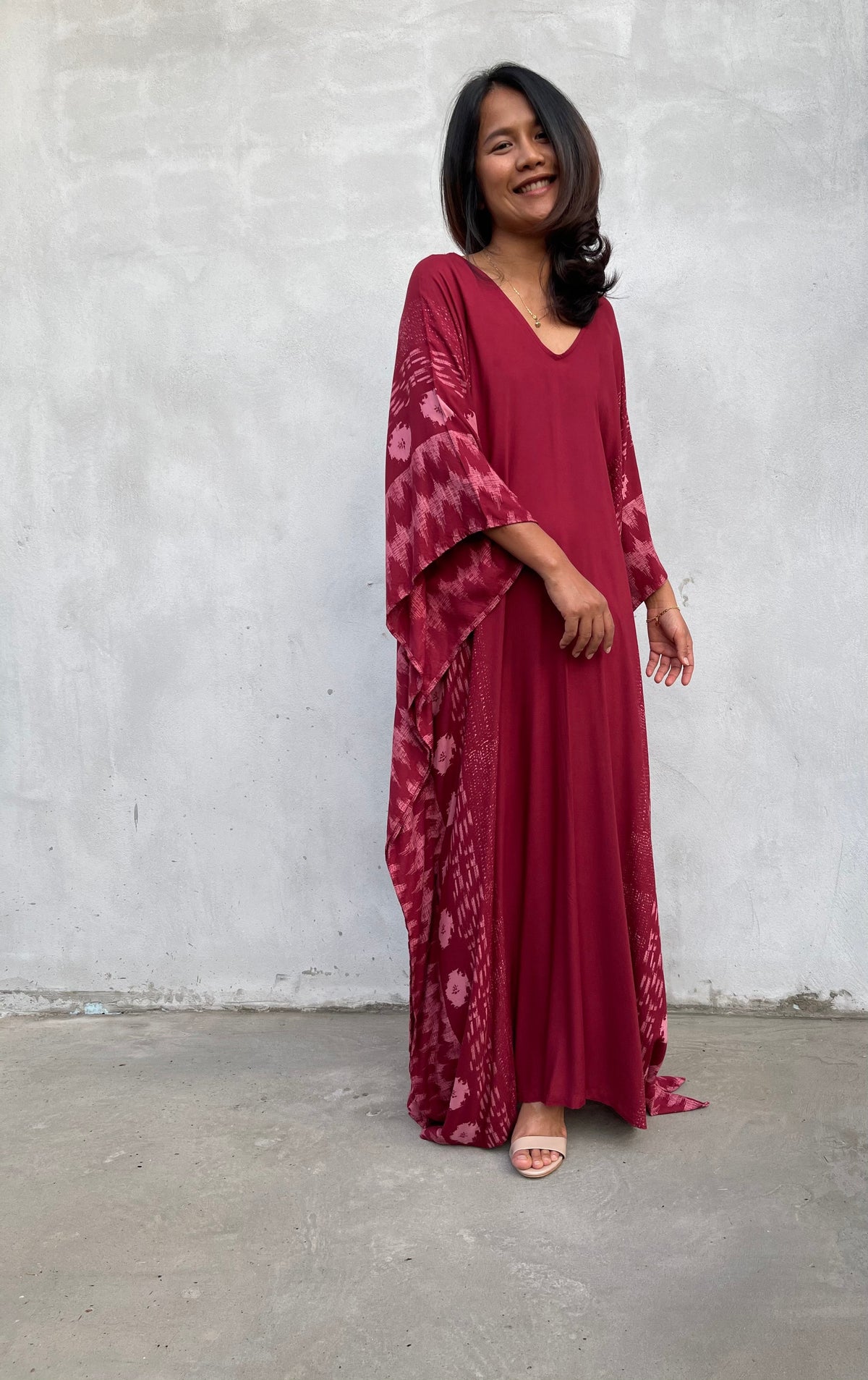 MALA handworks Luna Kaftan in Red and Pattern Silkscreen