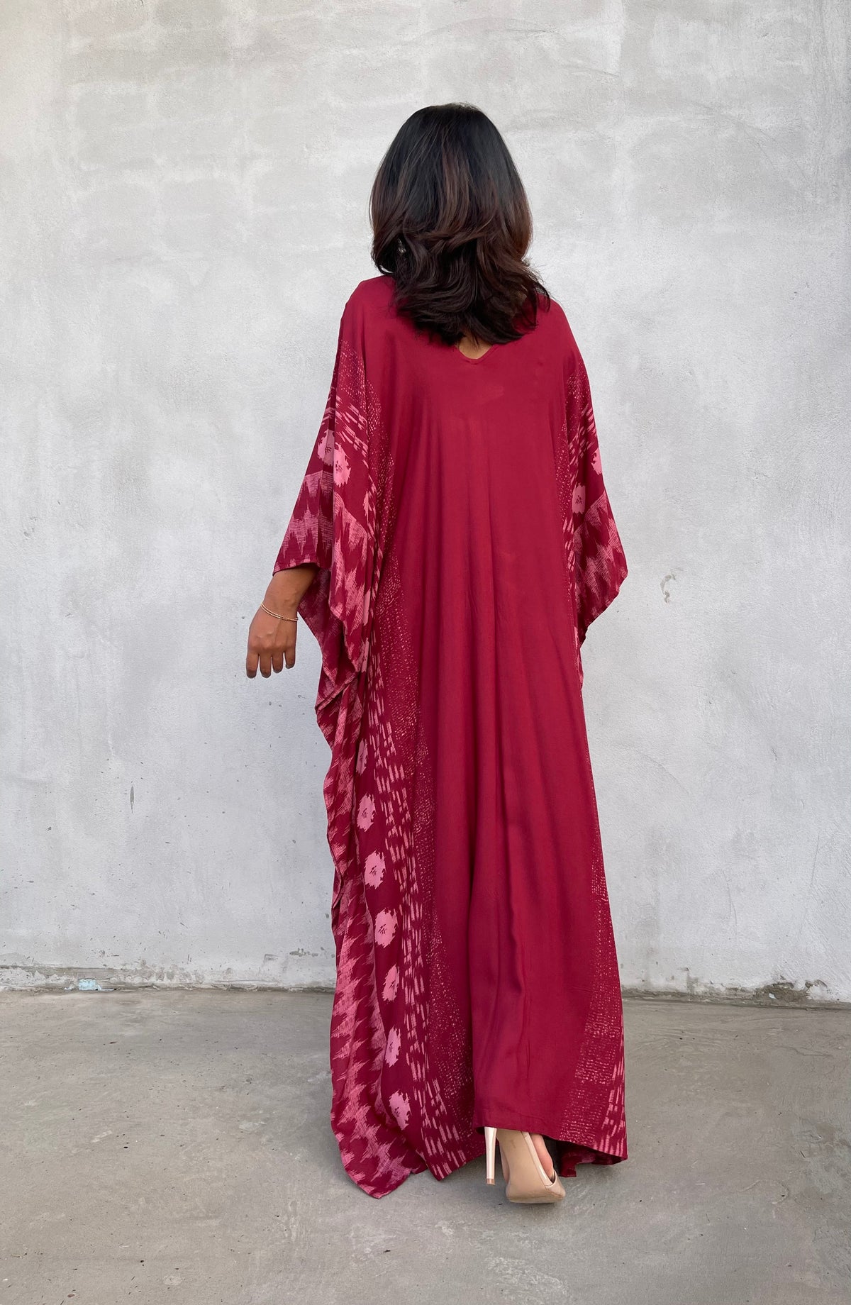 MALA handworks Luna Kaftan in Red and Pattern Silkscreen