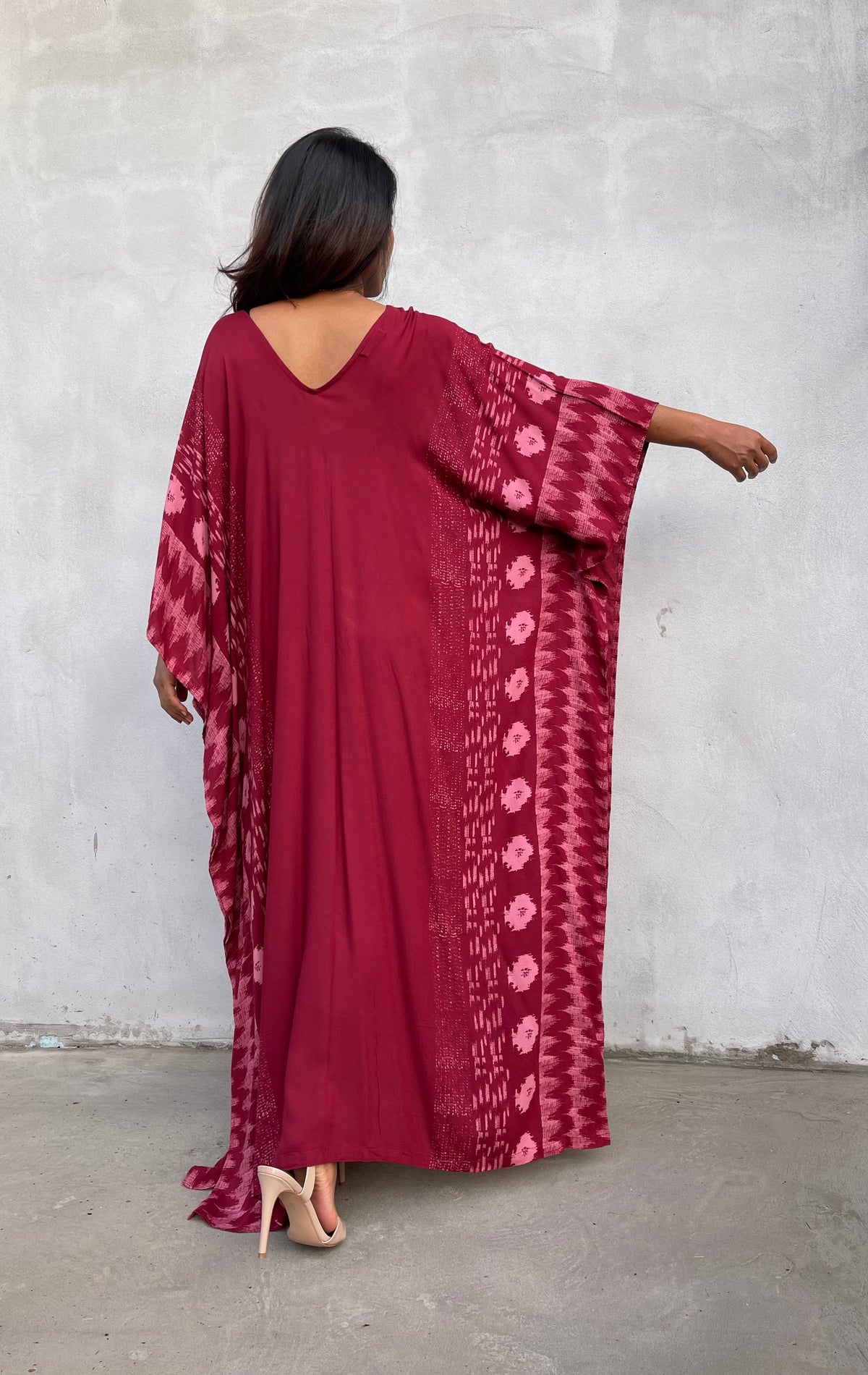 MALA handworks Luna Kaftan in Red and Pattern Silkscreen