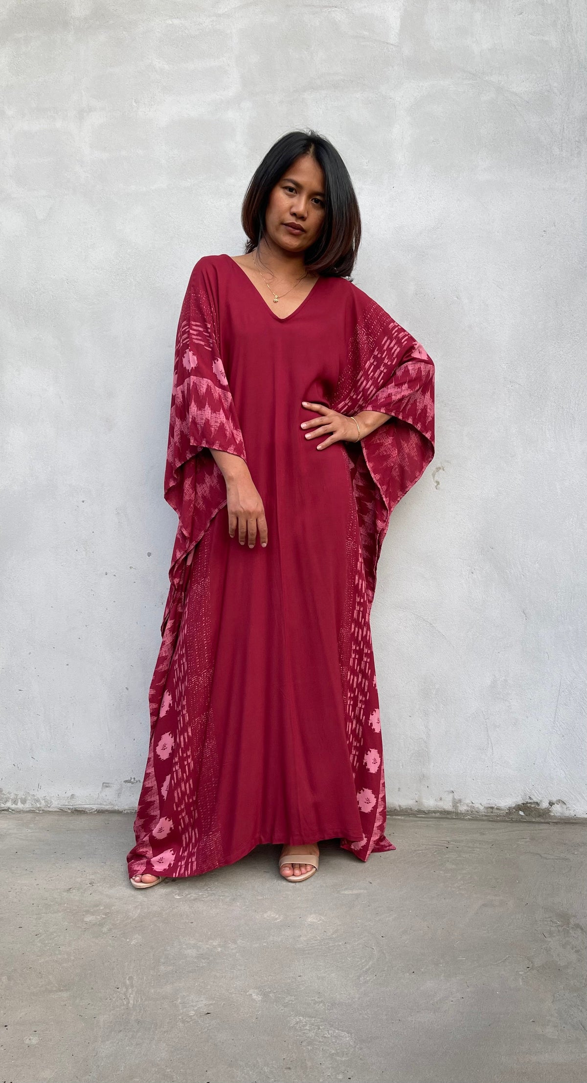 MALA handworks Luna Kaftan in Red and Pattern Silkscreen
