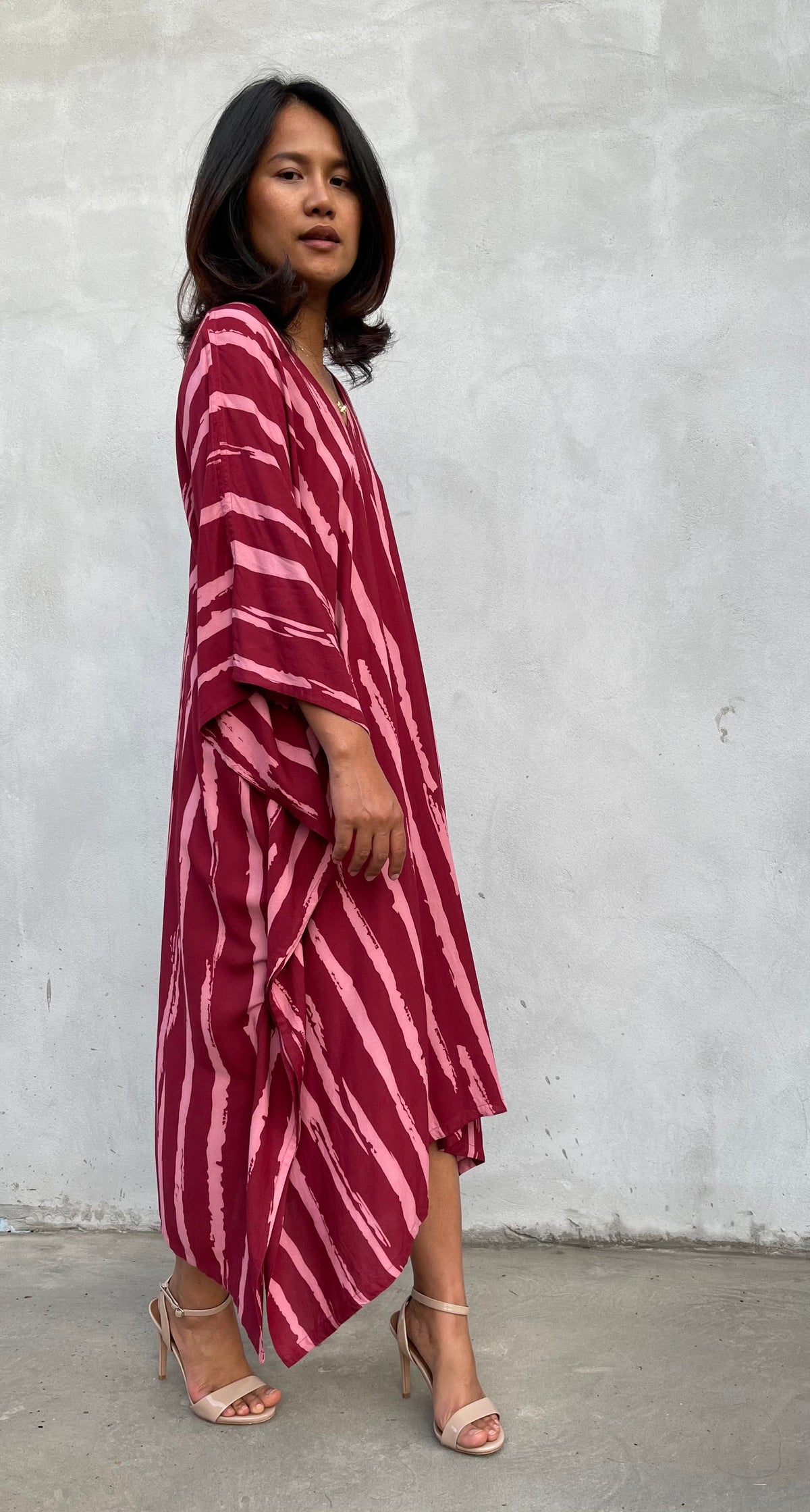 MALA handworks Luna Kaftan in Red and Pattern Silkscreen