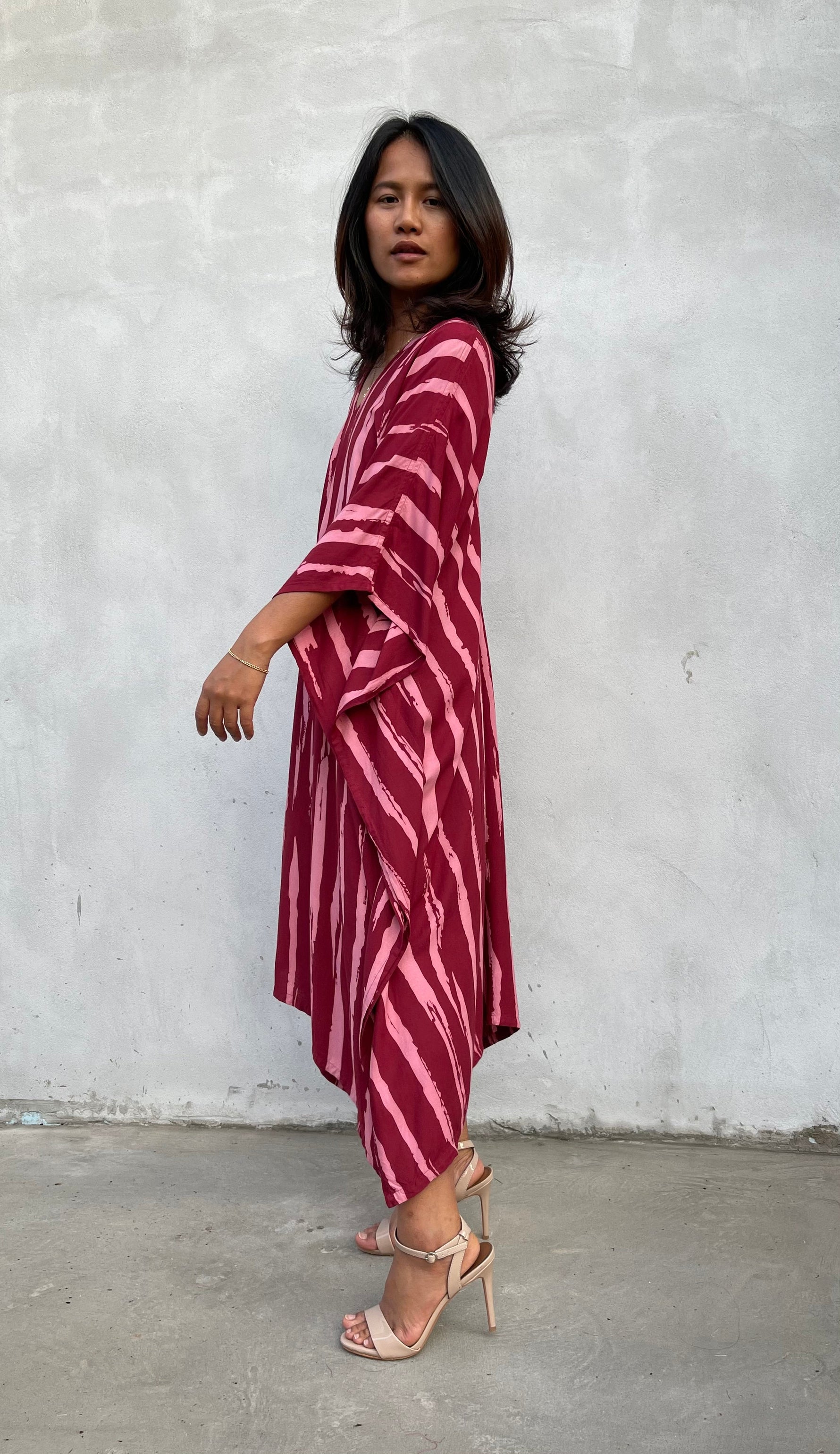MALA handworks Luna Kaftan in Red and Pattern Silkscreen