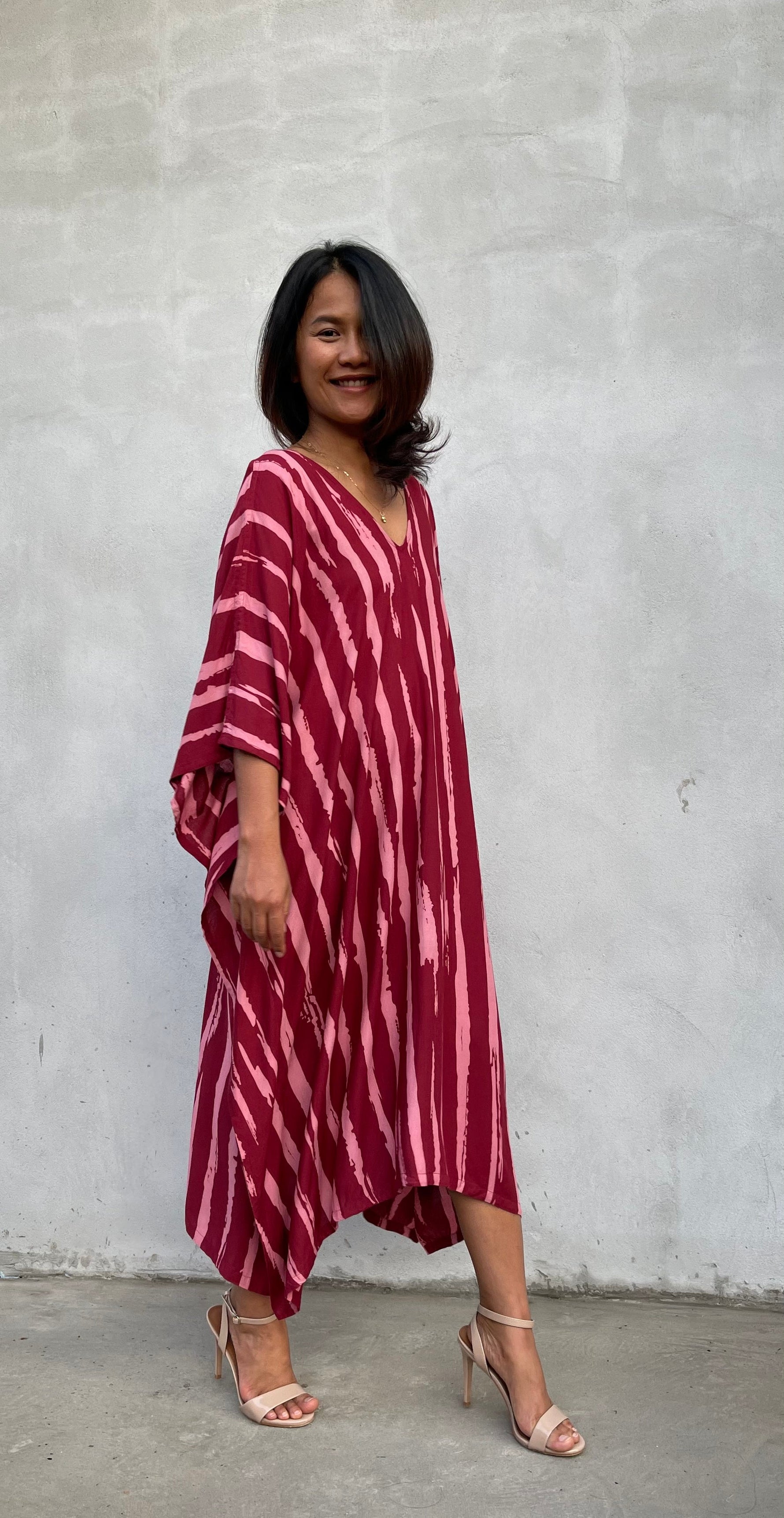 MALA handworks Luna Kaftan in Red and Pattern Silkscreen