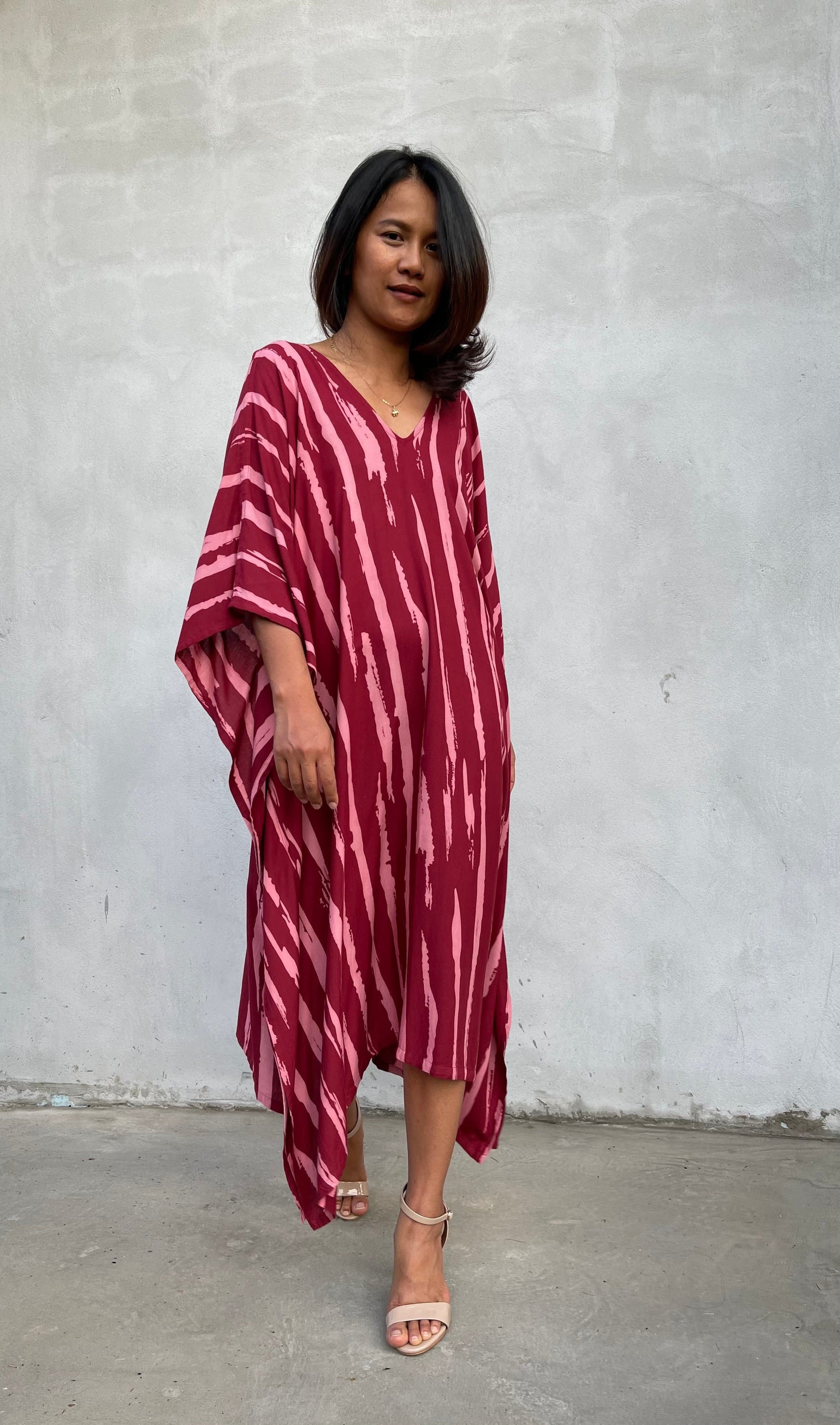 MALA handworks Luna Kaftan in Red and Pattern Silkscreen