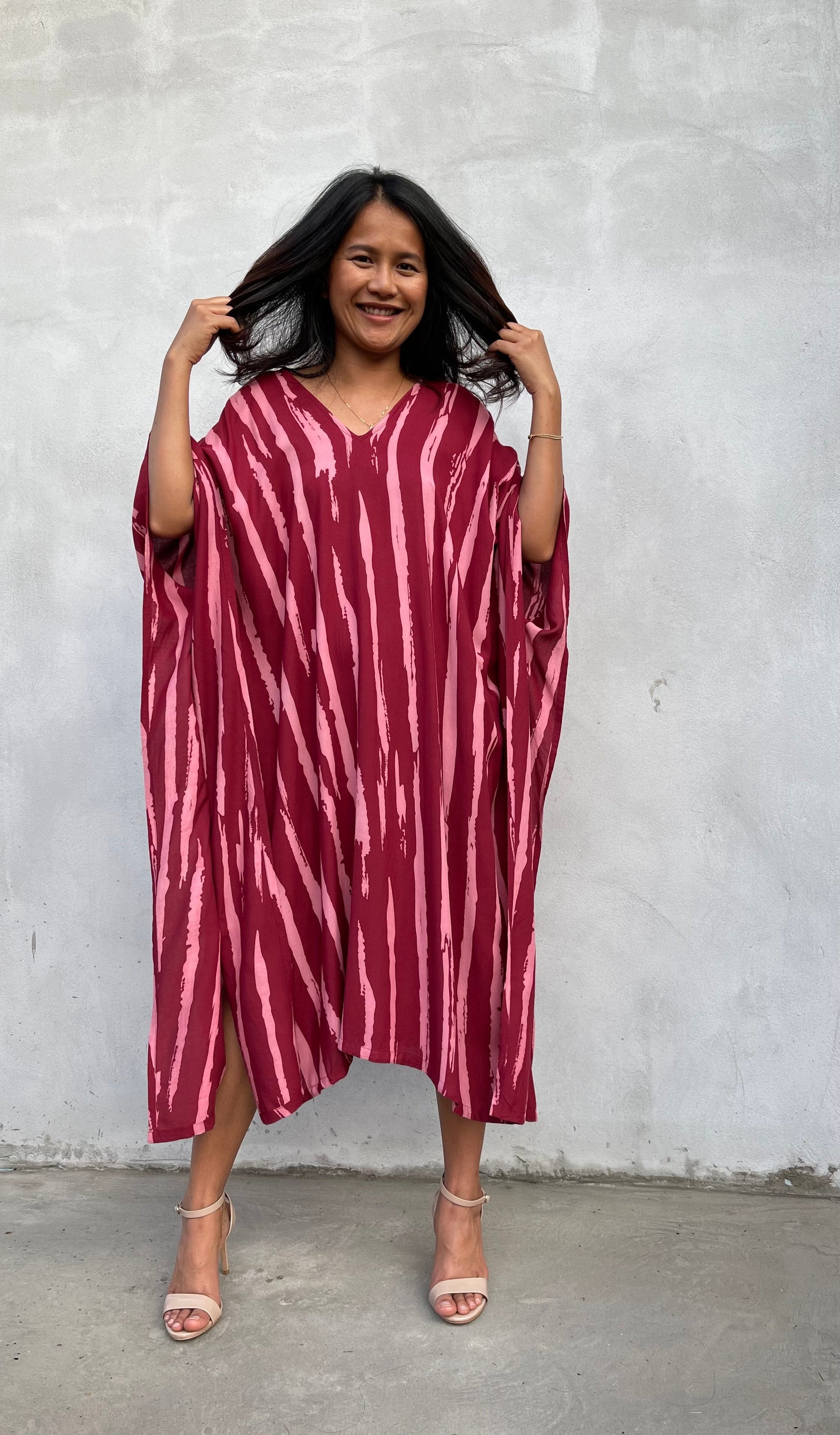 MALA handworks Luna Kaftan in Red and Pattern Silkscreen