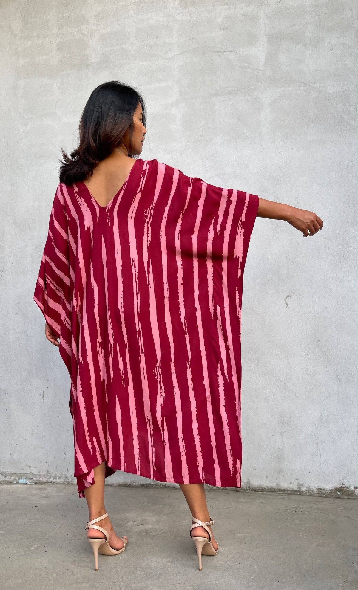 MALA handworks Luna Kaftan in Red and Pattern Silkscreen
