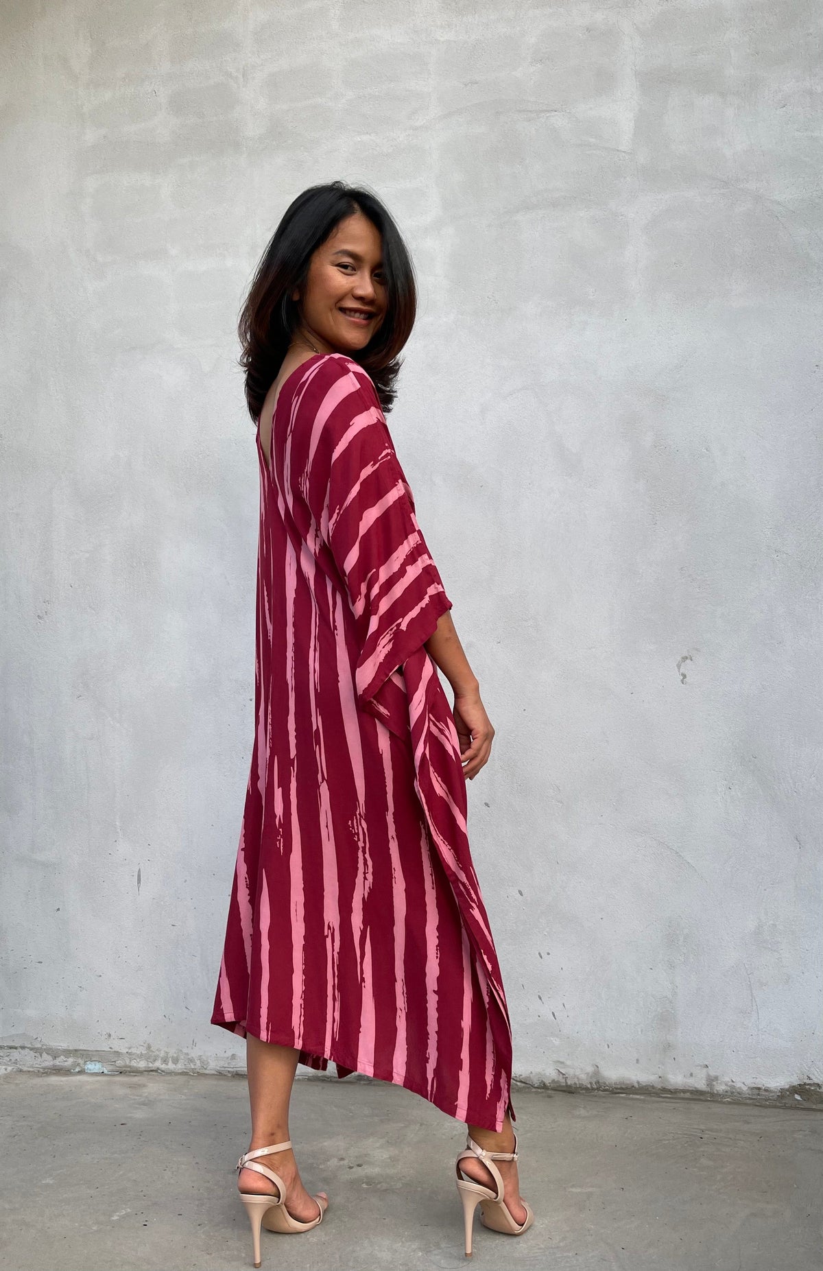 MALA handworks Luna Kaftan in Red and Pattern Silkscreen