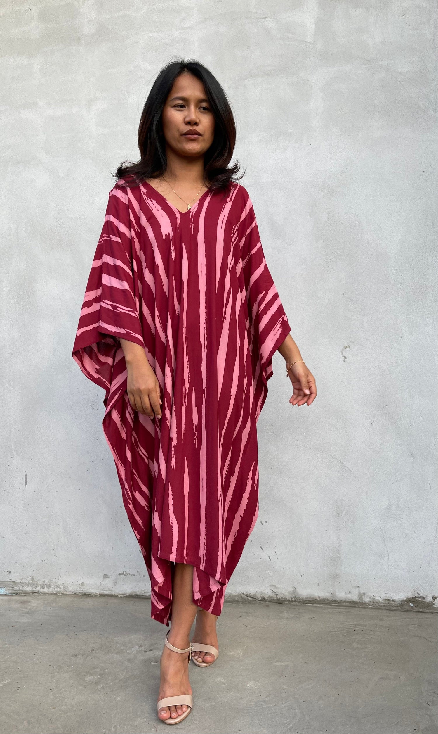 MALA handworks Luna Kaftan in Red and Pattern Silkscreen
