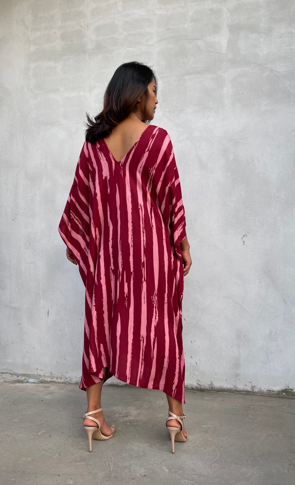 MALA handworks Luna Kaftan in Red and Pattern Silkscreen
